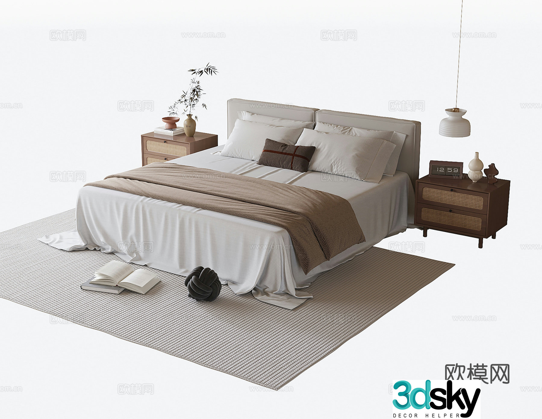 Modern double bed nightstand bedside chandeliers 3d model