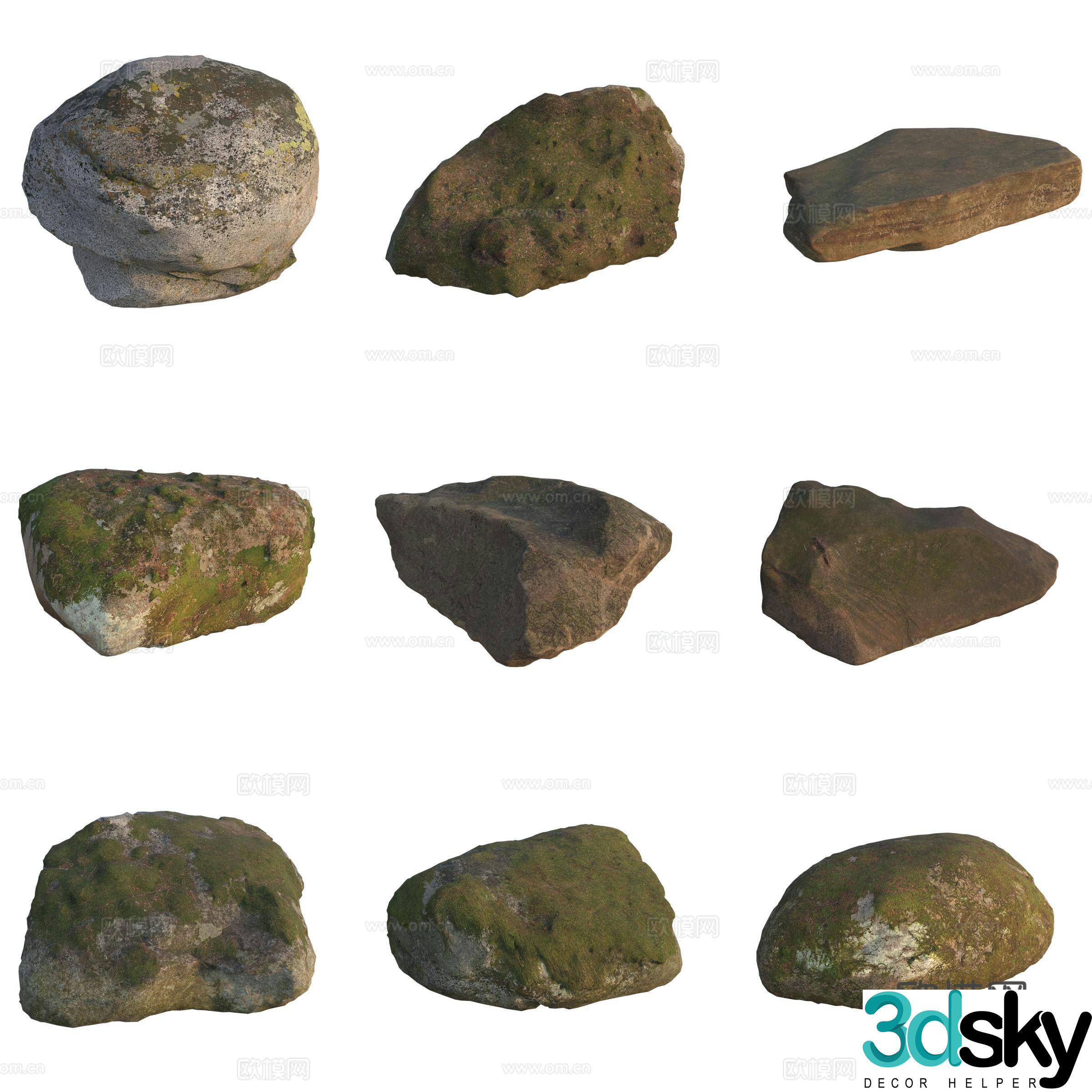 Moss Stone Boulder Rock 3D Model