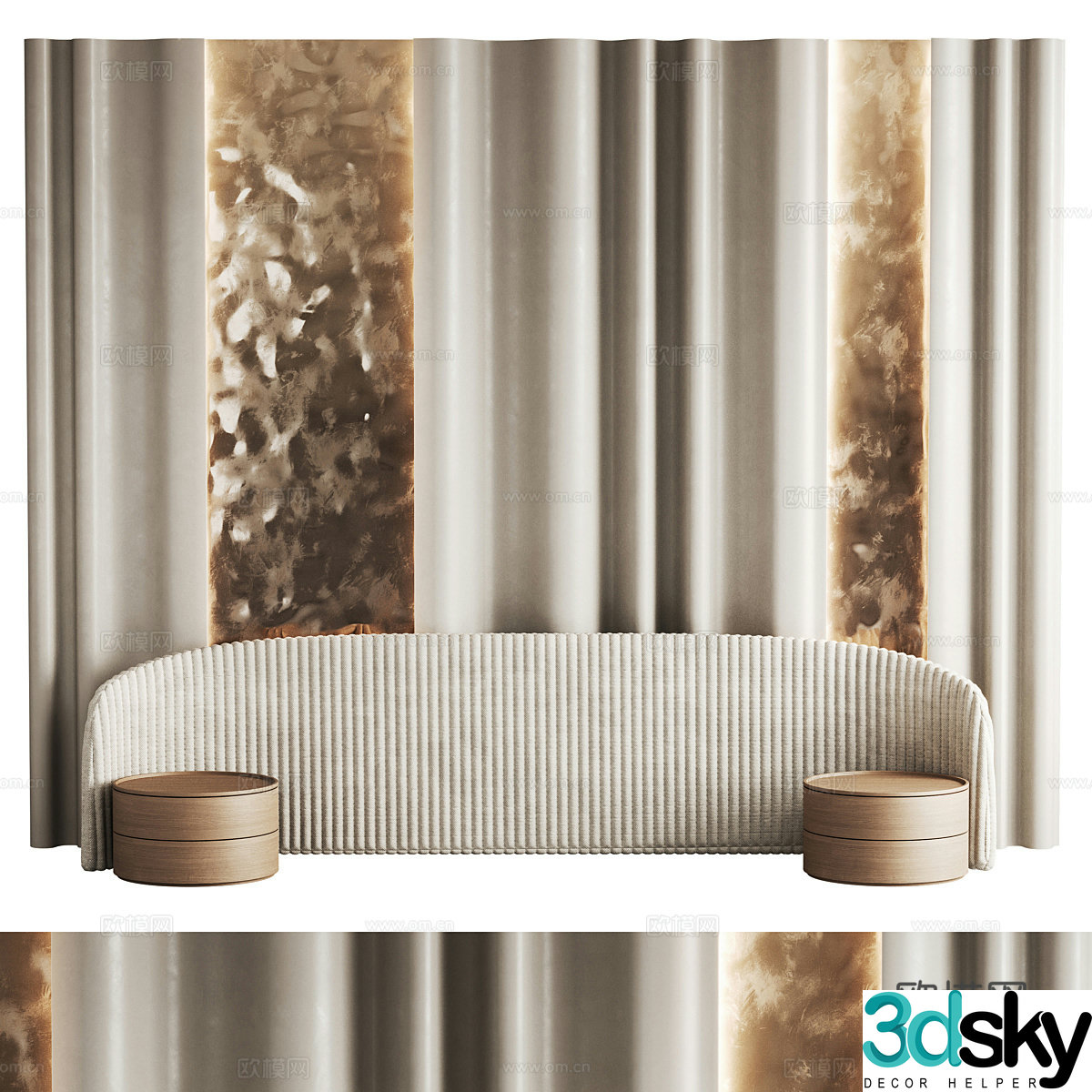 New Chinese style light luxury bedside background wall 3D model