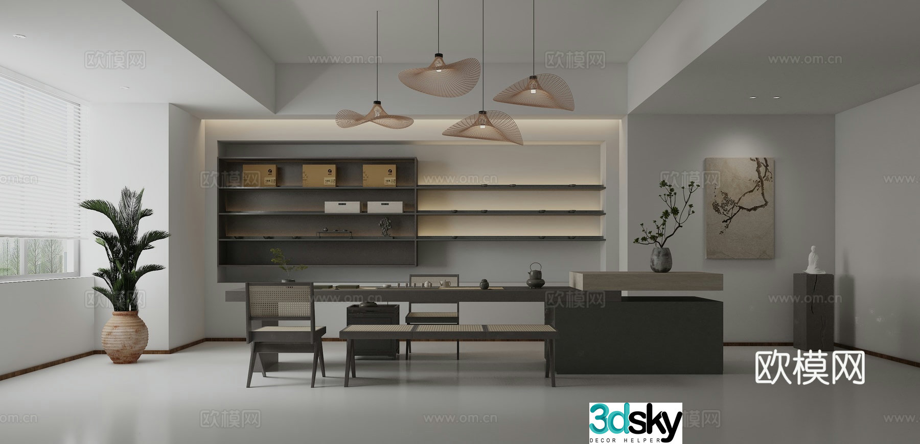 Modern Zen Tea Room 3D Model
