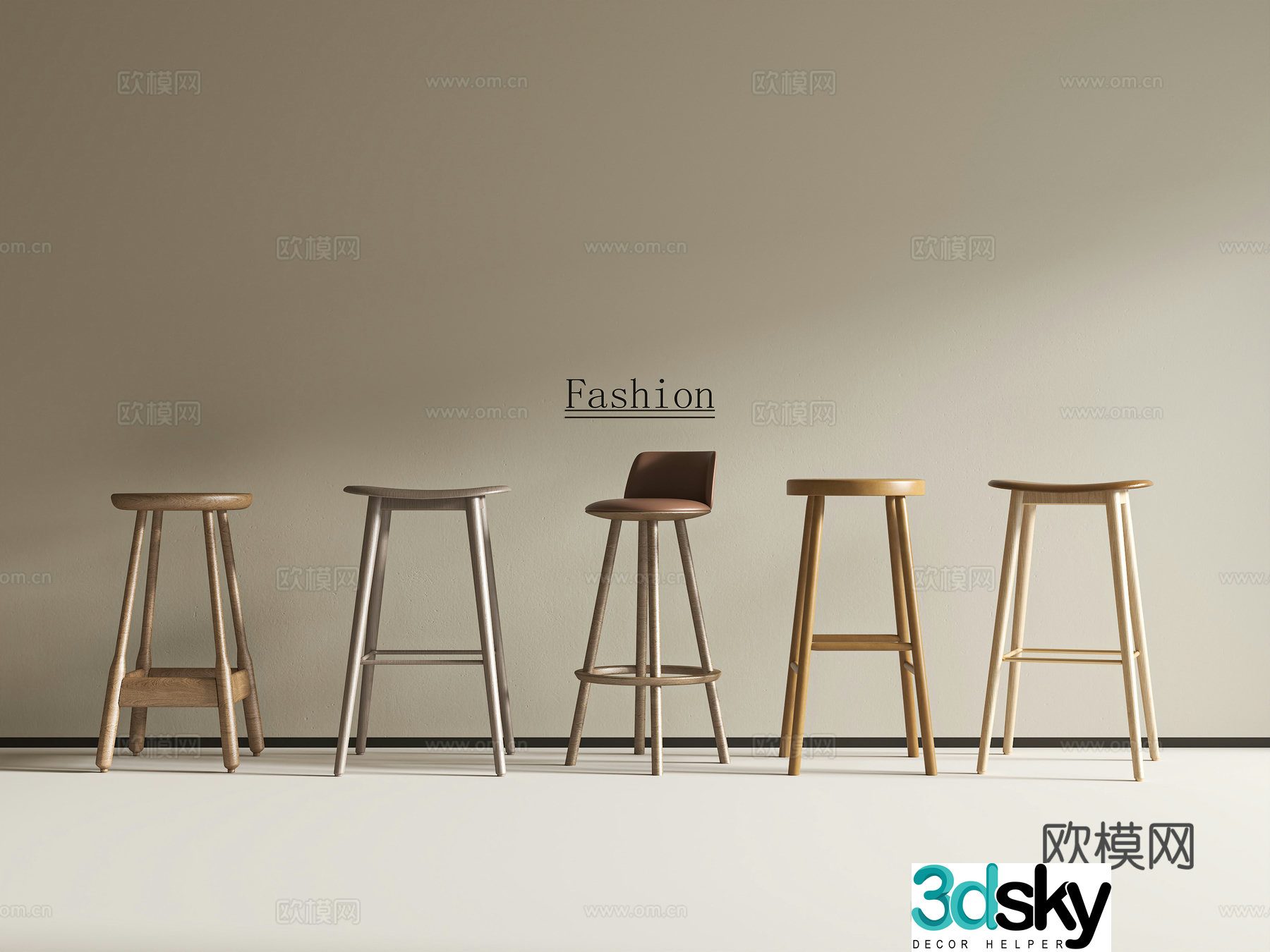 Middle-aged bar chair bar chair wooden chair leather chair 3d model