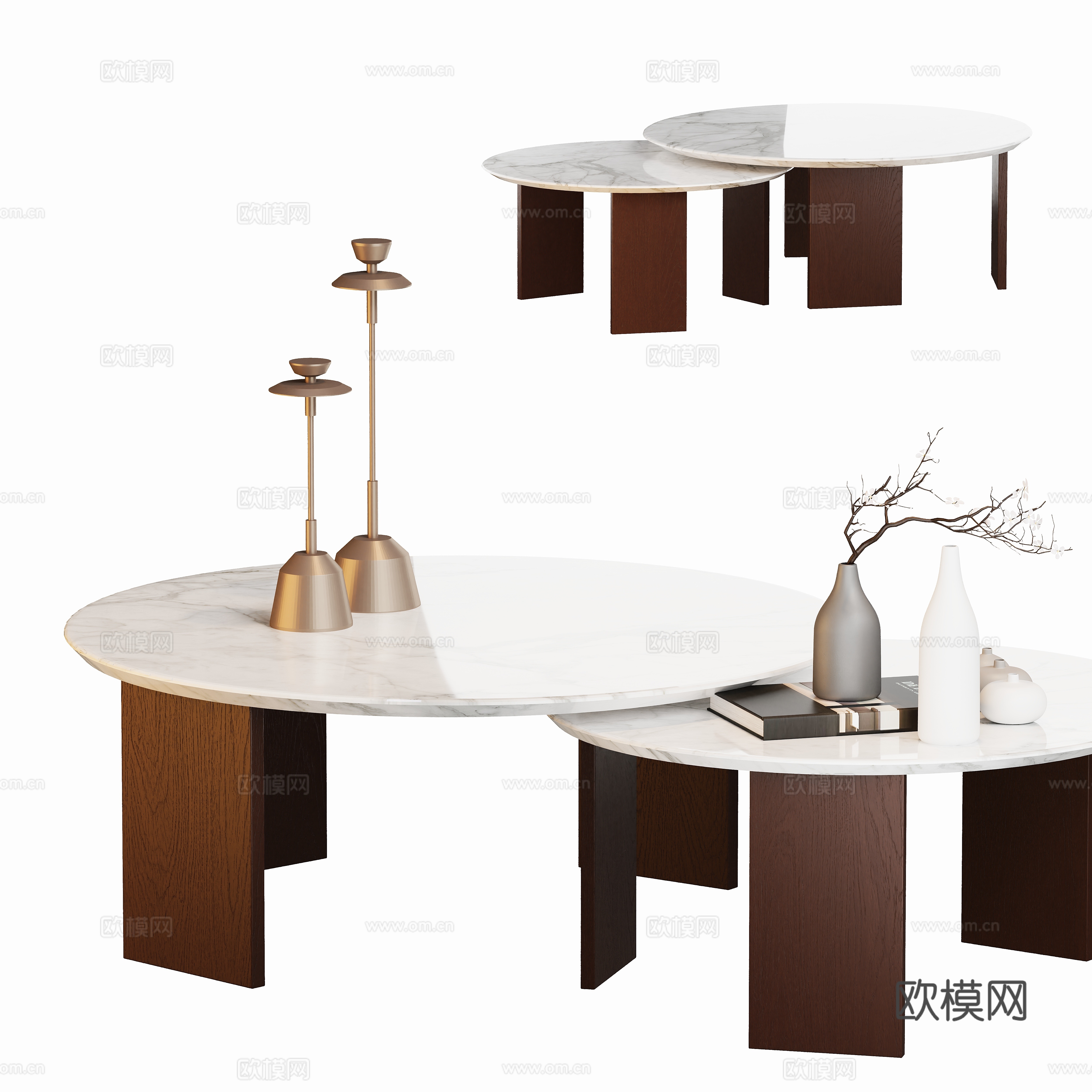 Modern mother-child coffee table combination ornament 3D model
