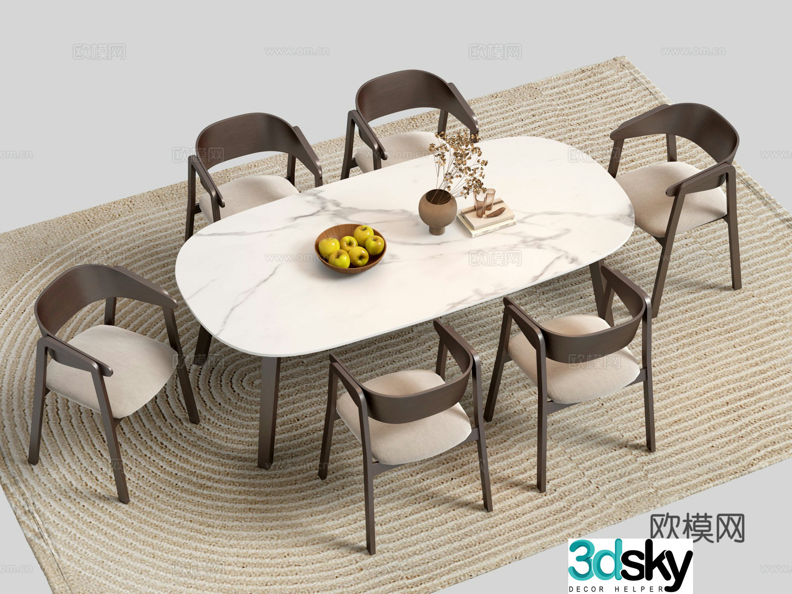 Wasabi Middle-aged Nordic dining table chair carpet 3D model