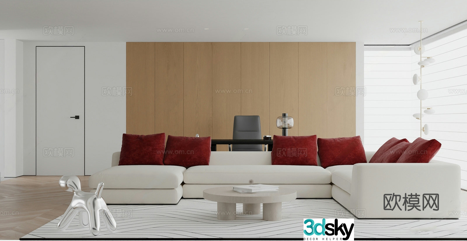 Modern minimalist home living room sofa and coffee table combination carpet office desk and chair 3D model