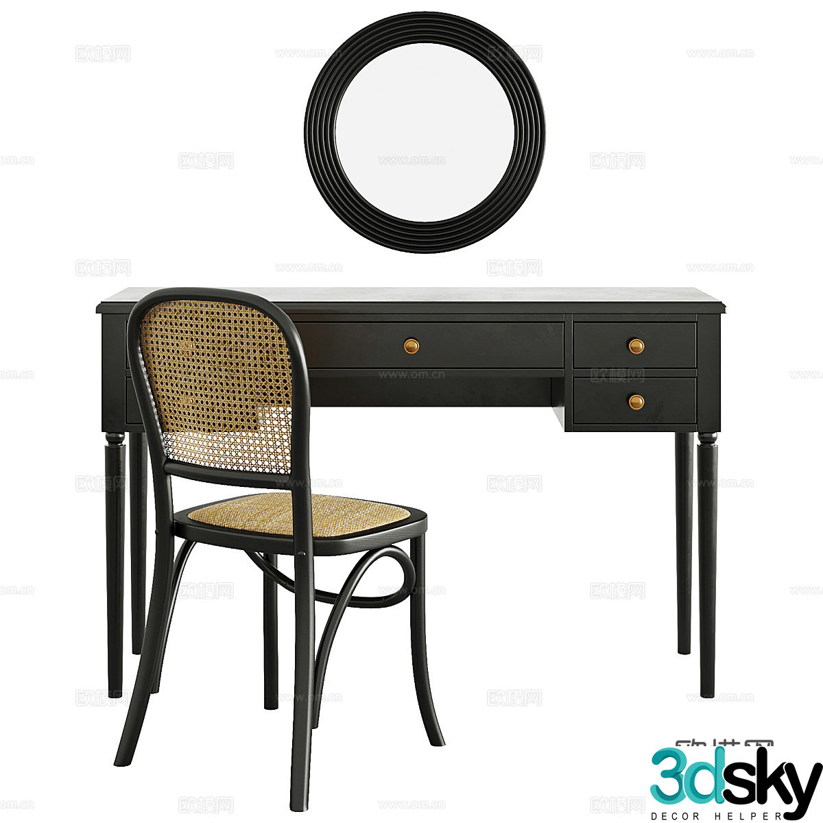 New Chinese Blues Dressing Table 3D Model