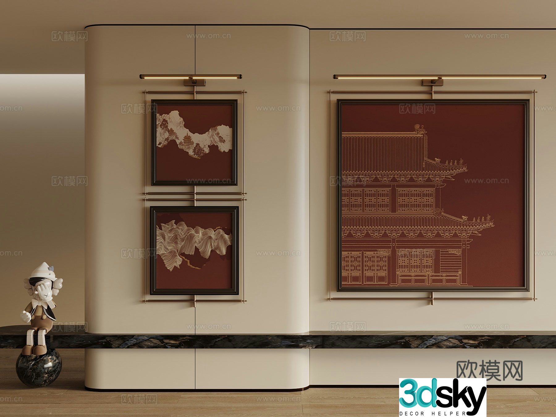 New Chinese style ancient Chinese hanging paintings decorative paintings hanging paintings picture frames living room hanging paintings 3D model