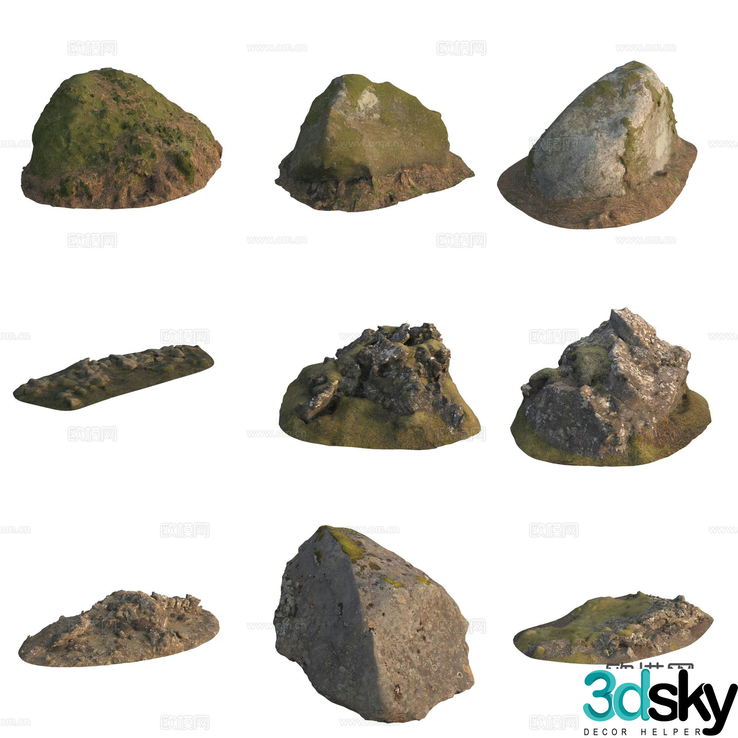 Moss Stone Boulder Rock 3D Model