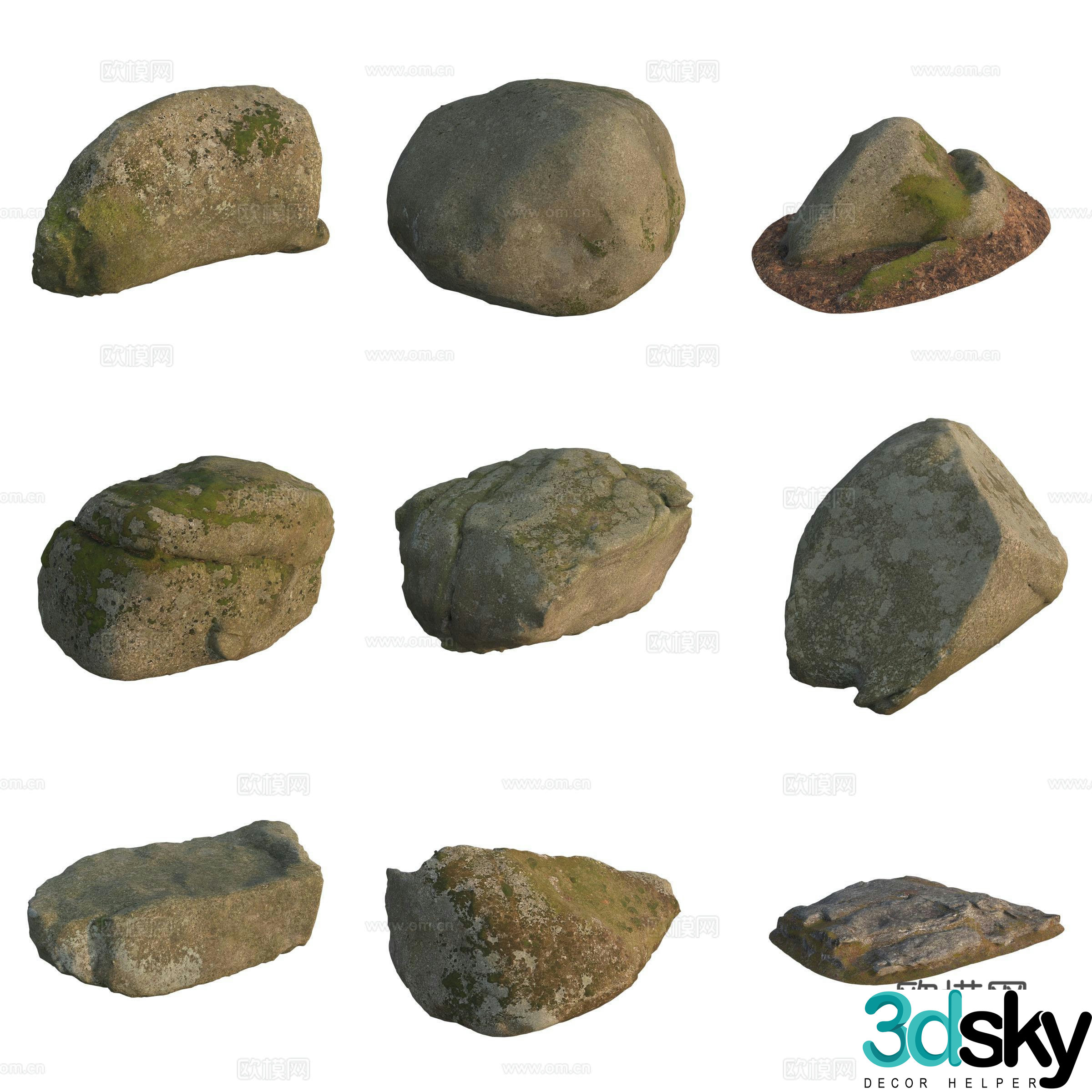 Moss Stone Boulder Rock 3D Model