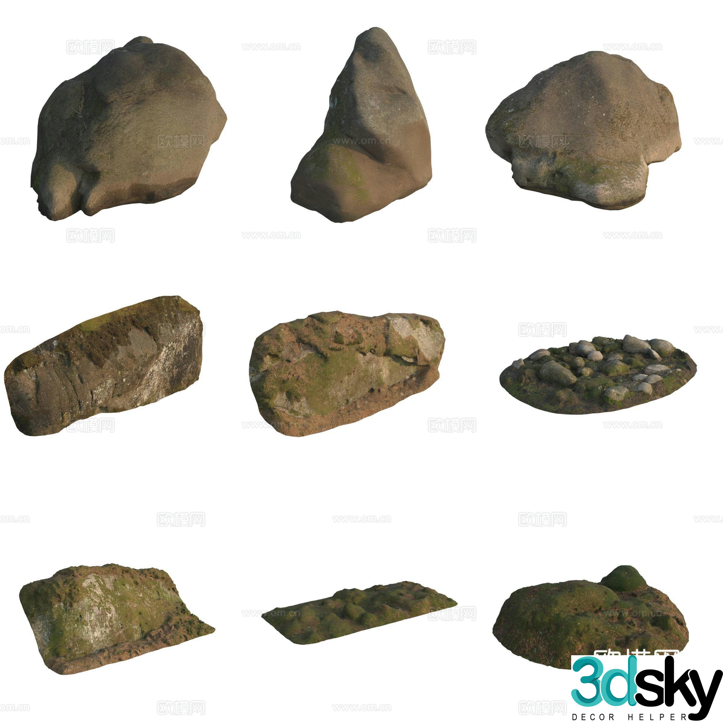 Moss Stone Boulder Rock 3D Model