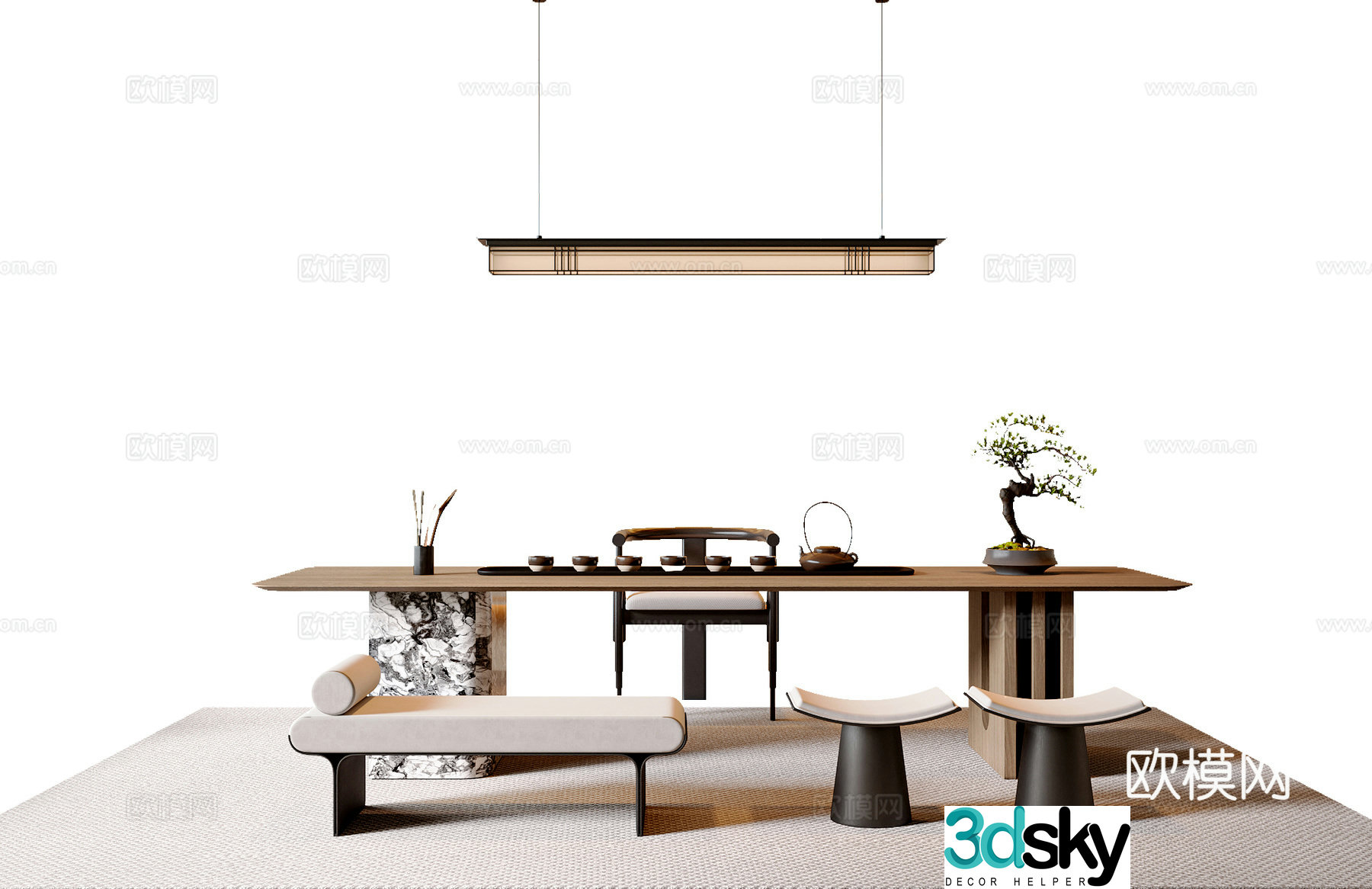 New Chinese style Chinese tea table and chair combination New Chinese style chandeliers Tea room accessories ornaments Tea table Song style 3D model