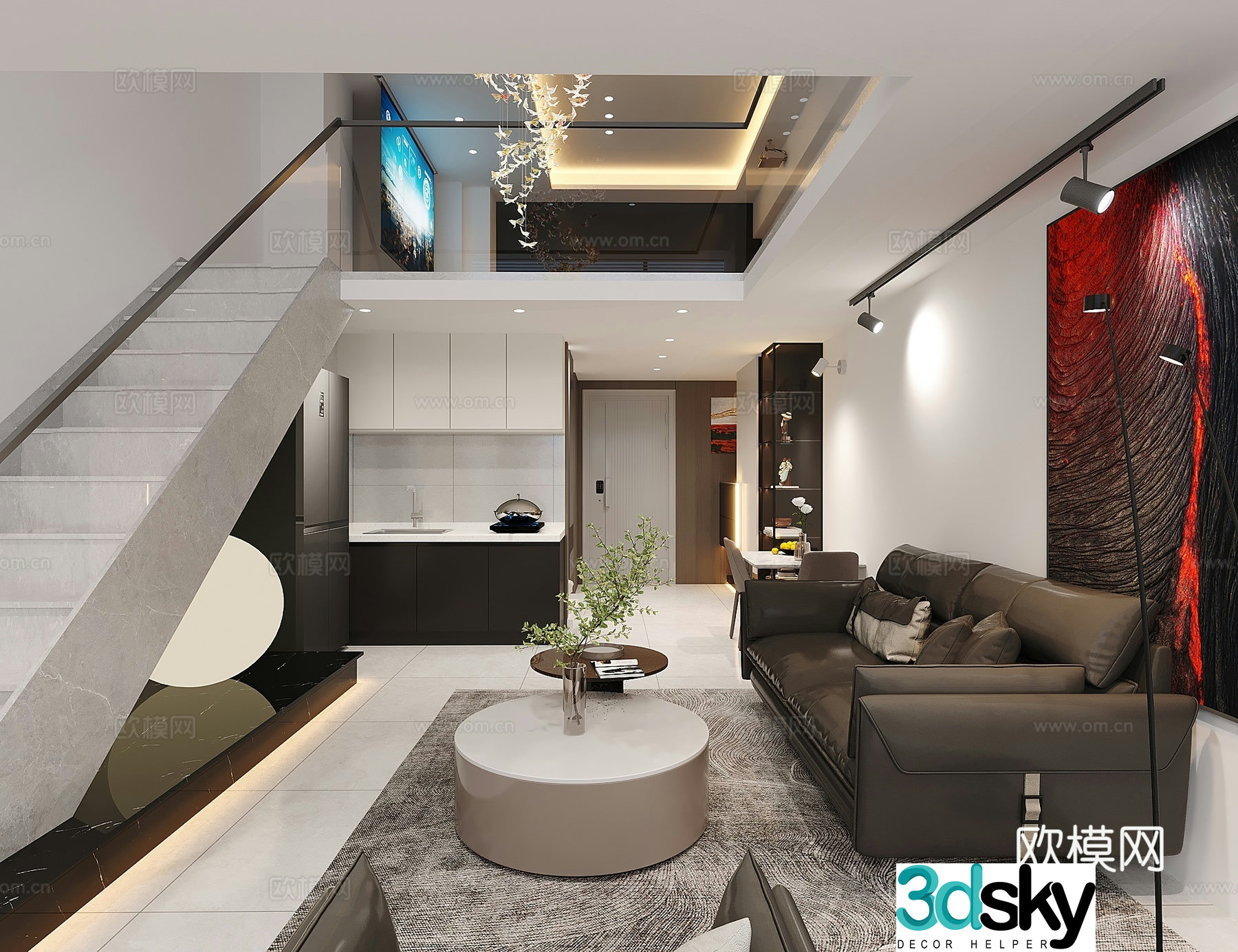 Modern minimalist duplex apartment 3d model