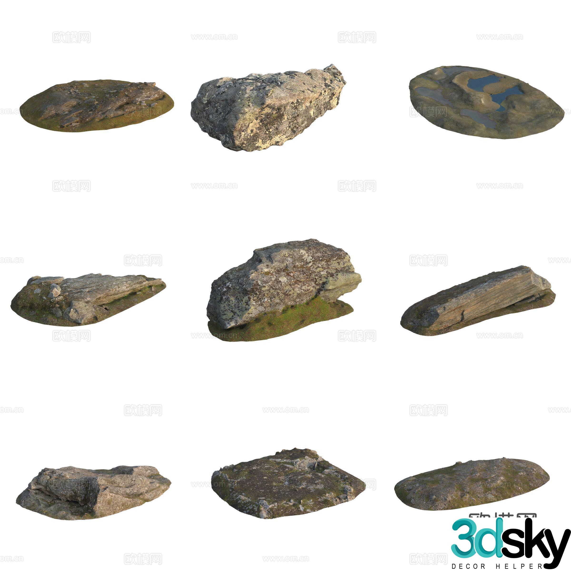 Moss Stone Boulder Rock 3D Model