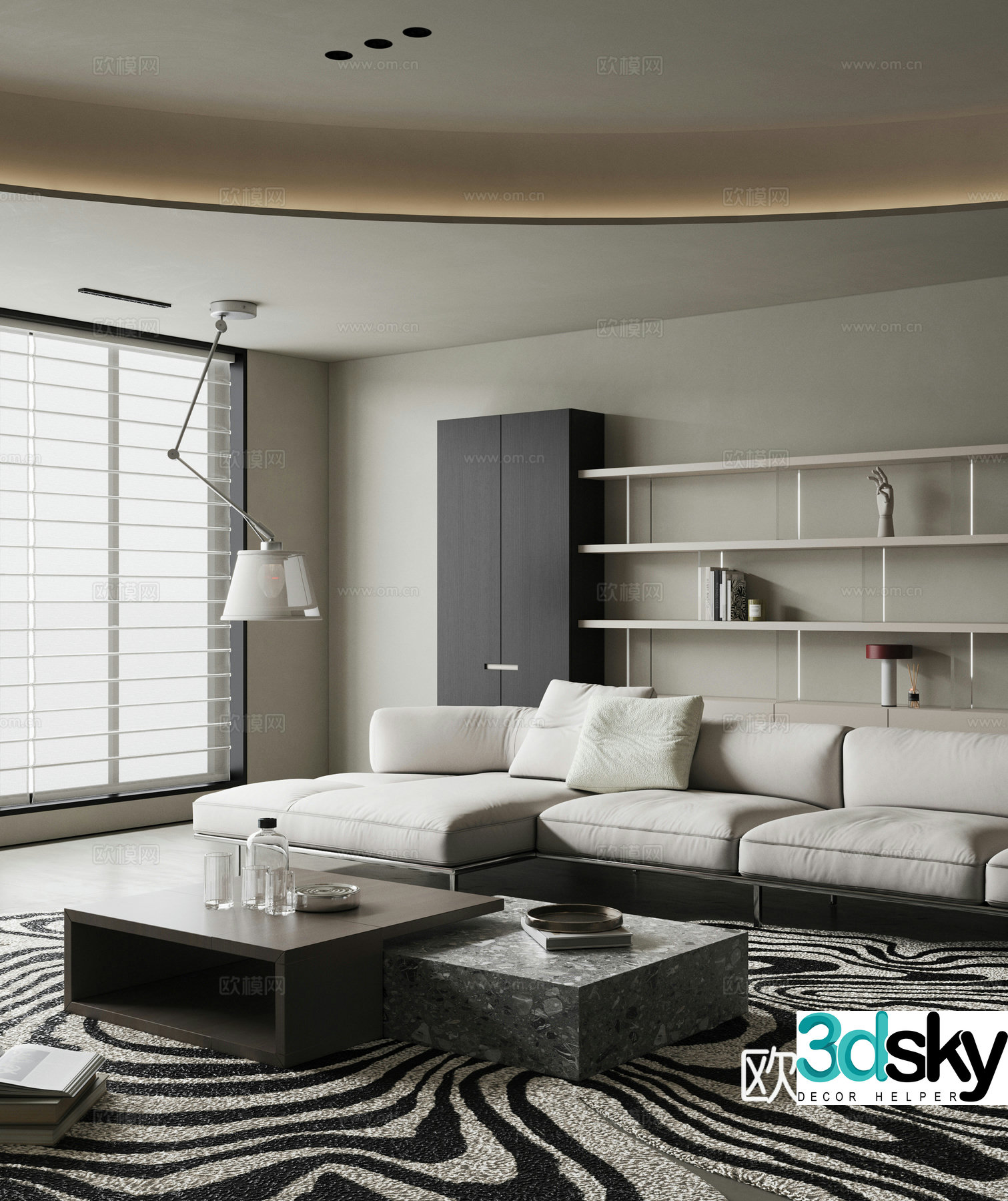 Modern minimalist home living room horizontal hall black and white gray living room large flat living room black and white living room 3d model