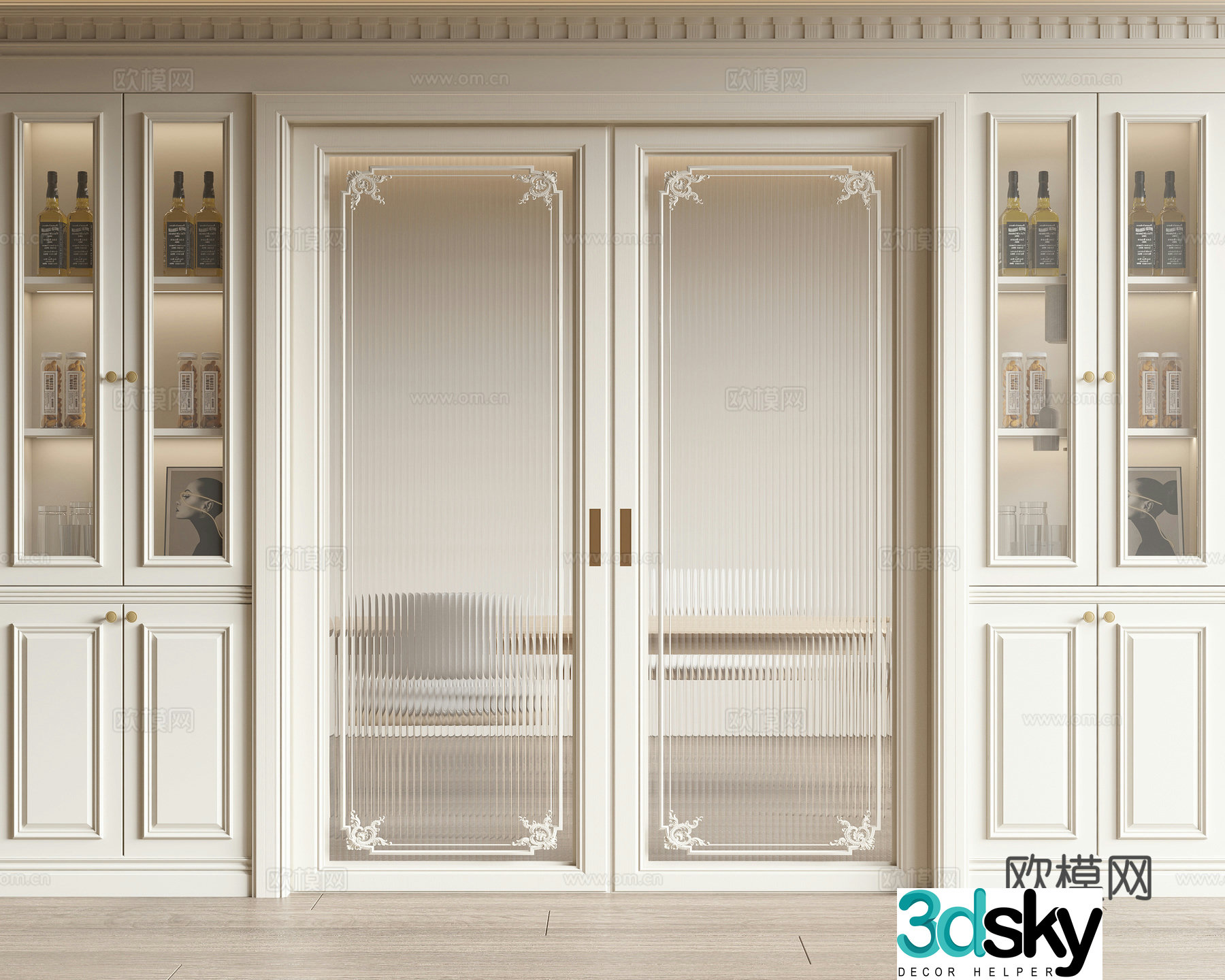 French sliding door 3D model
