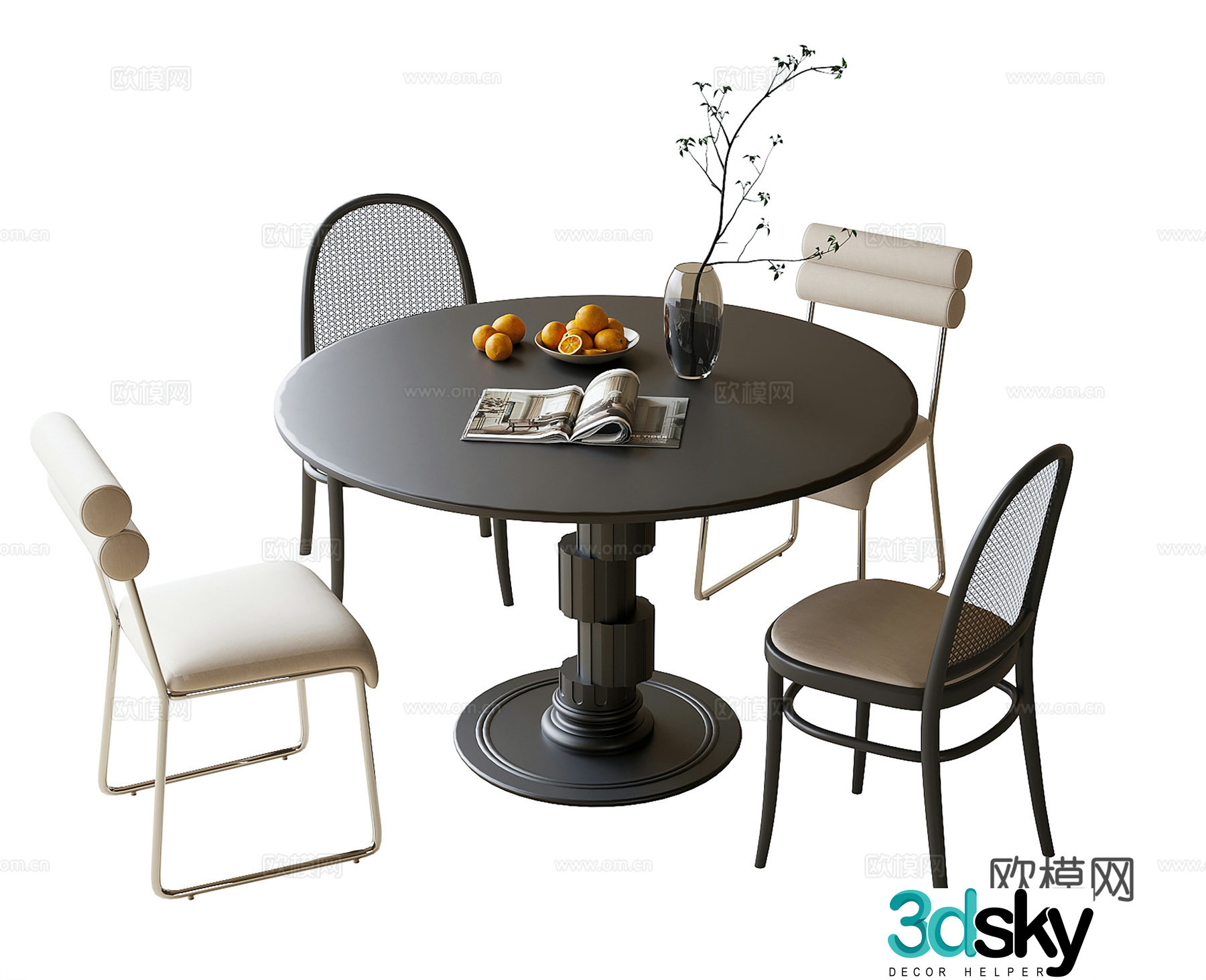 Modern dining table and chair combination round dining table dining chair single chair 3d model