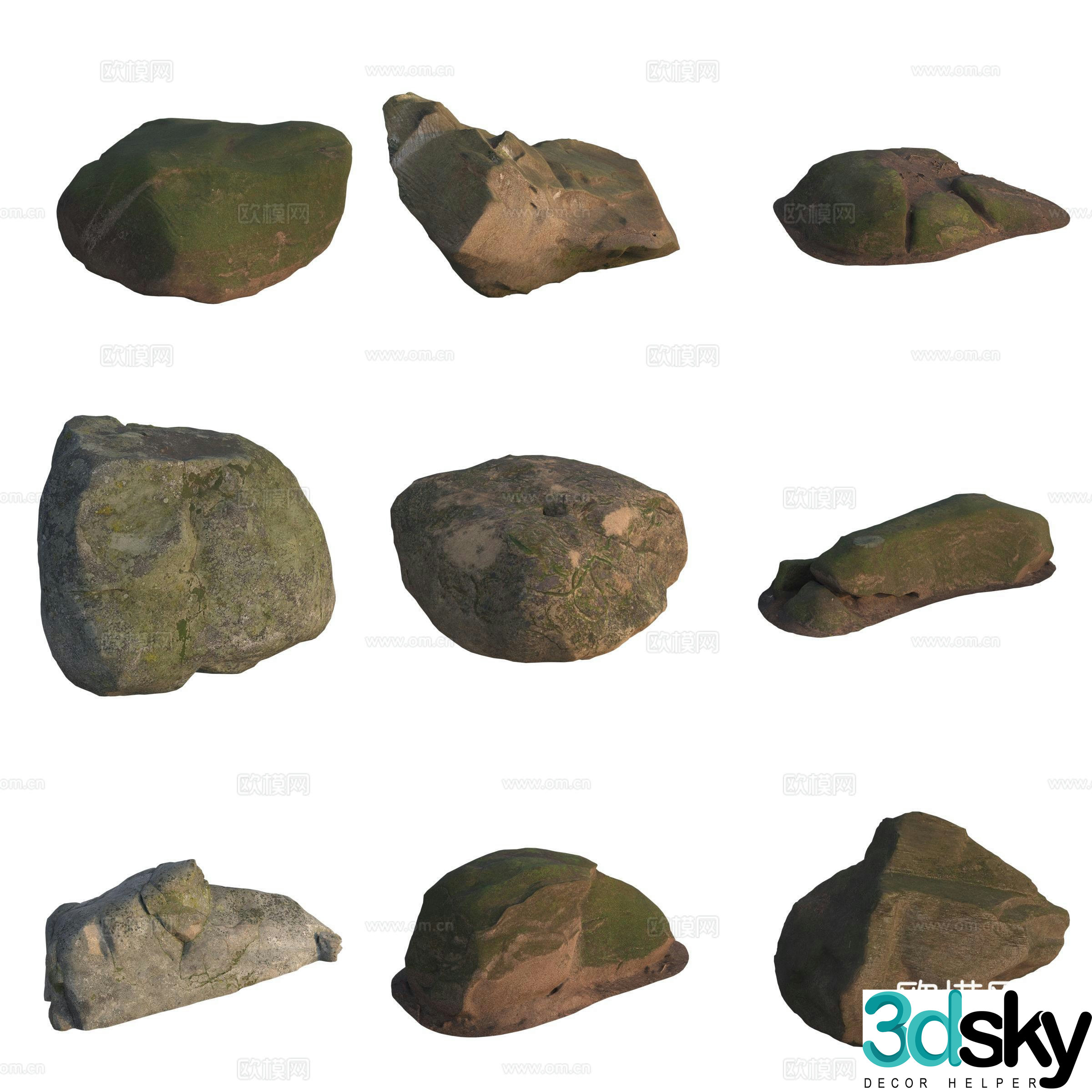 Moss Stone Boulder Rock 3D Model