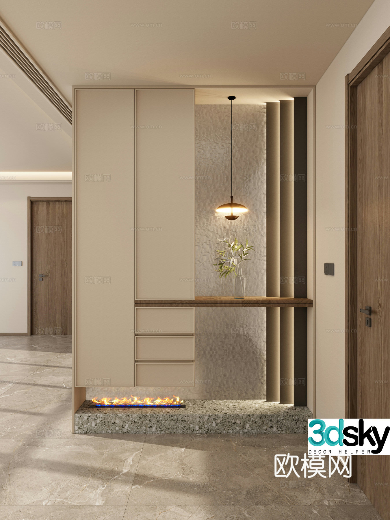 Italian style medieval style artistic glass chandelier flame fireplace partition entrance 3d model