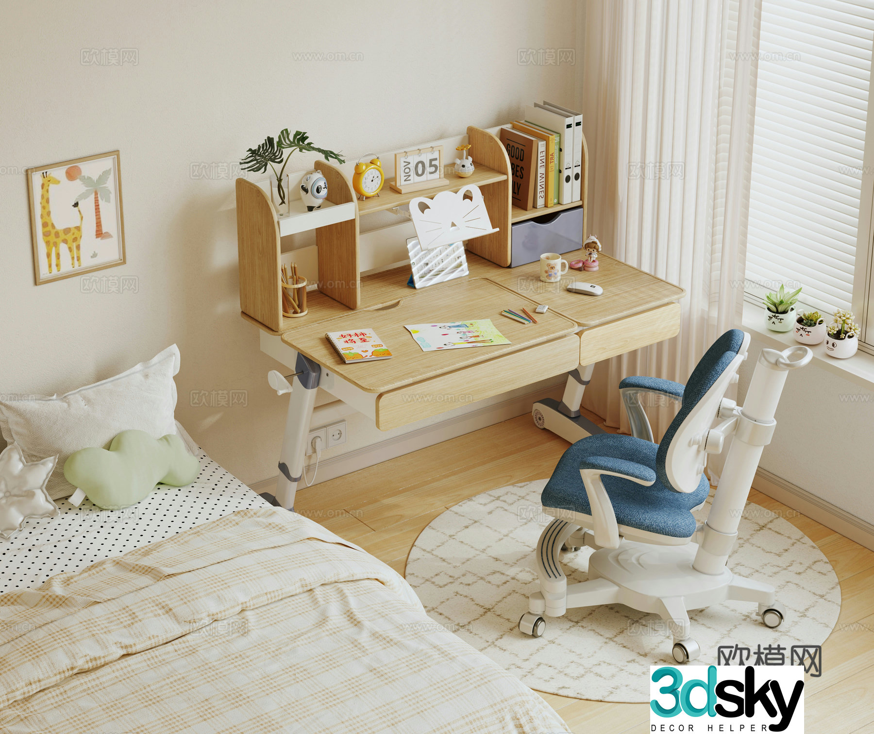 Modern log children’s table and chairs Modern study table and chair Children’s table and chairs 3d model