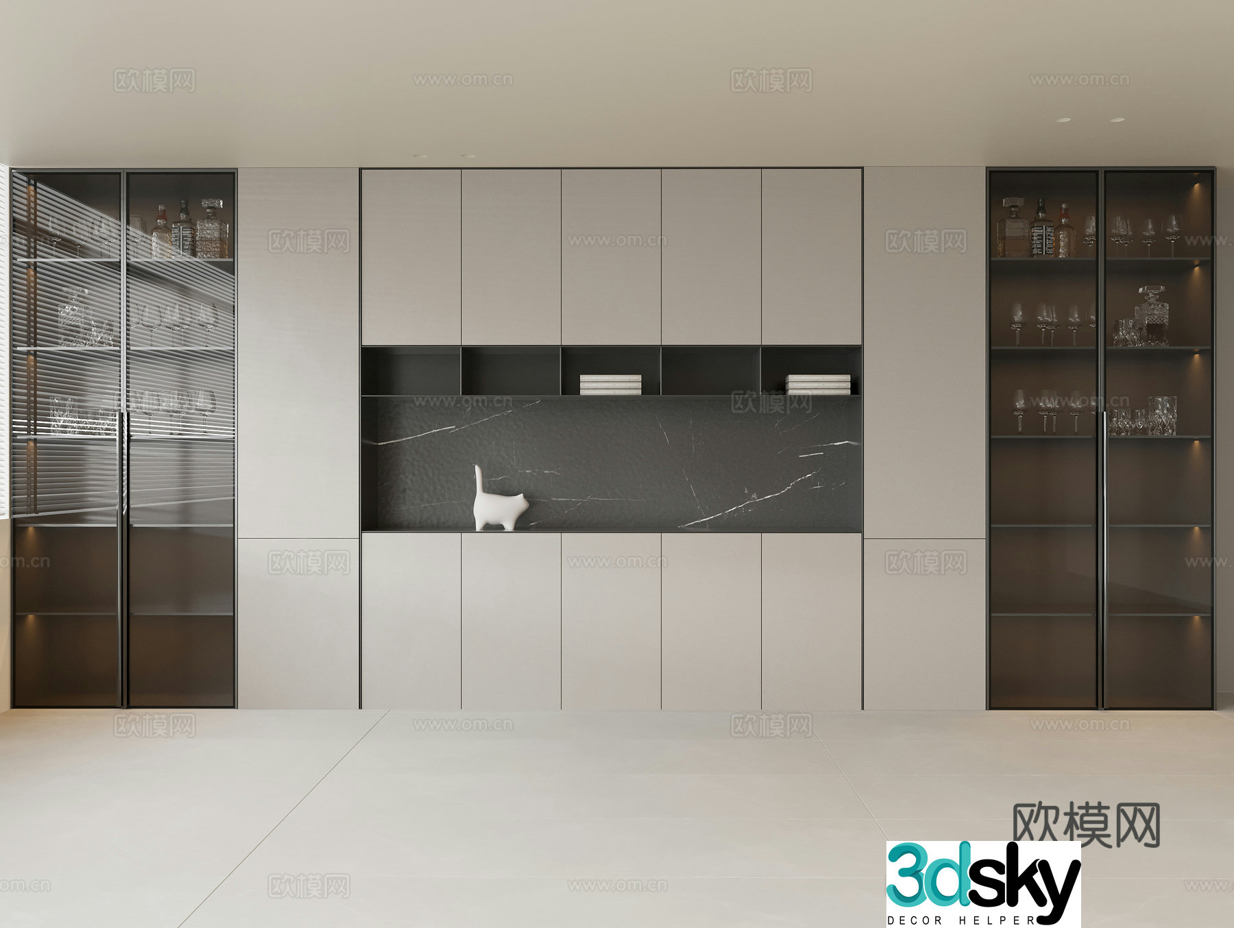 Solid wood sideboard glass door wine cabinet locker wine bottle wine glass books jewelry ornaments 3D model