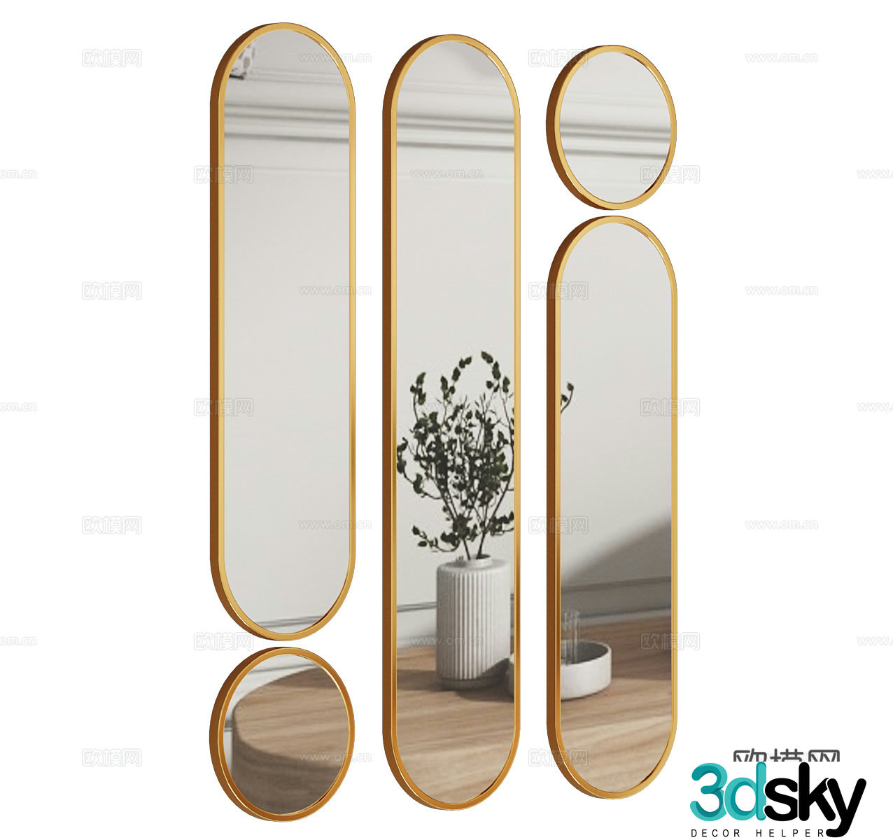Mirror combination house entrance mirror hallway mirror decorative mirror dressing mirror full-body mirror floor-standing mirror 3D model