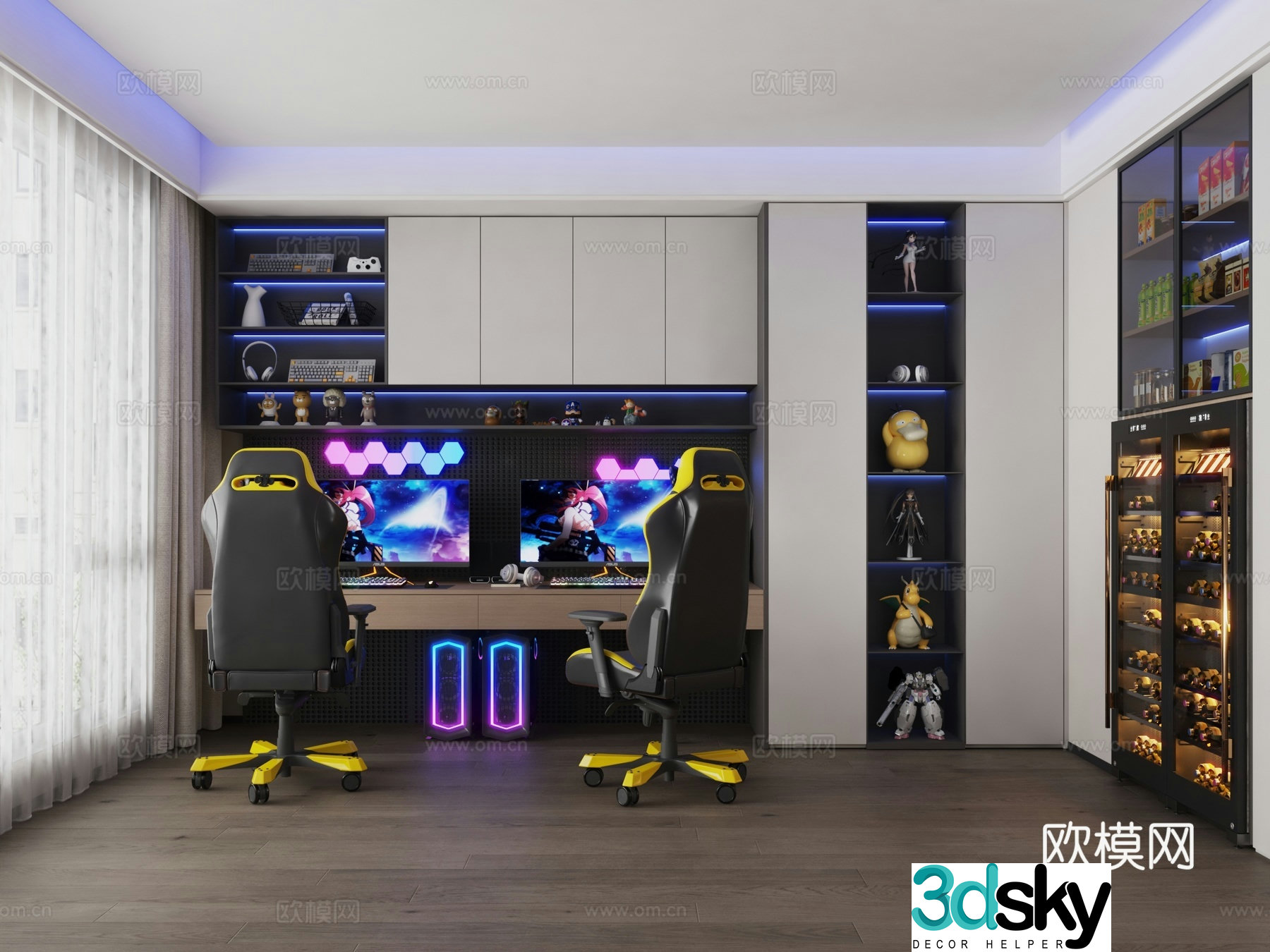 Modern e-sports room entertainment room study snack cabinet figure cabinet 3d model