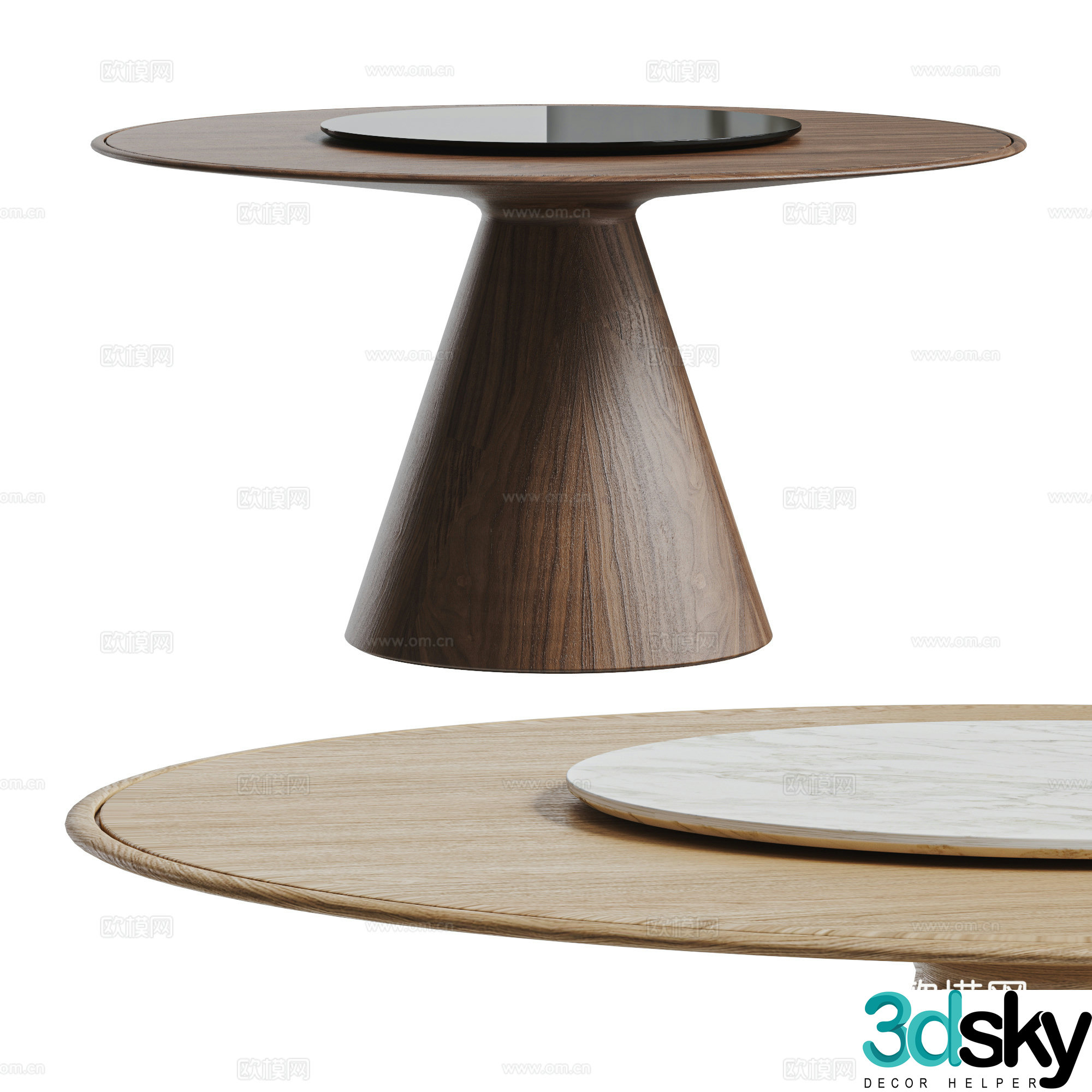 Medium style solid wood round dining table Black walnut round table Solid wood round dining table Rotary dining table North 3D model