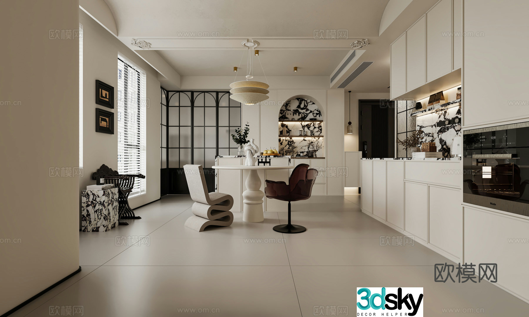 Cream French Restaurant 3d Model