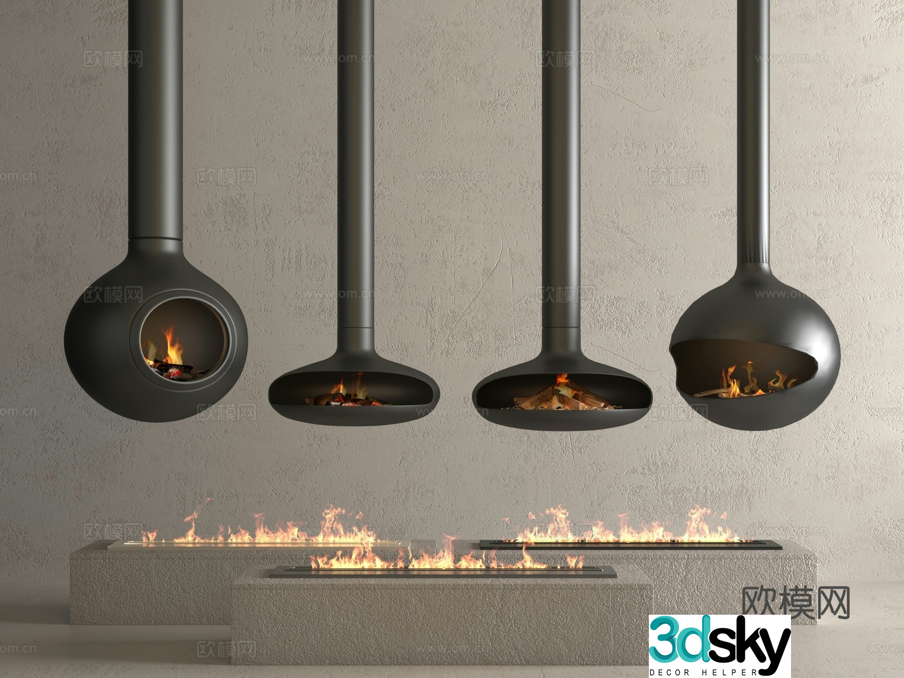Modern minimalist fireplace wood stove electronic fireplace 3d model