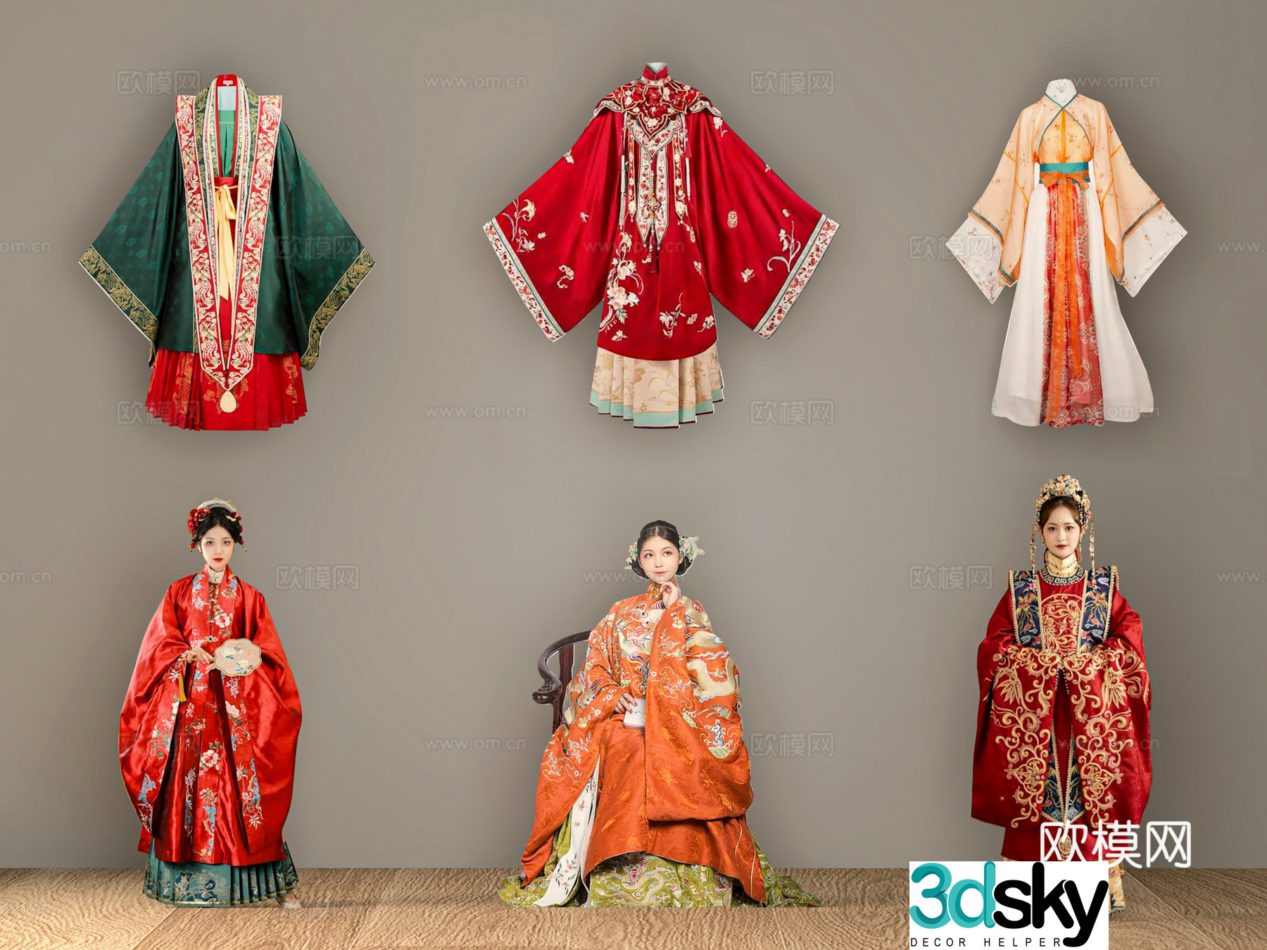 Clothes Hanfu Hexiu costume Cheongsam Wedding Dress 3D Model