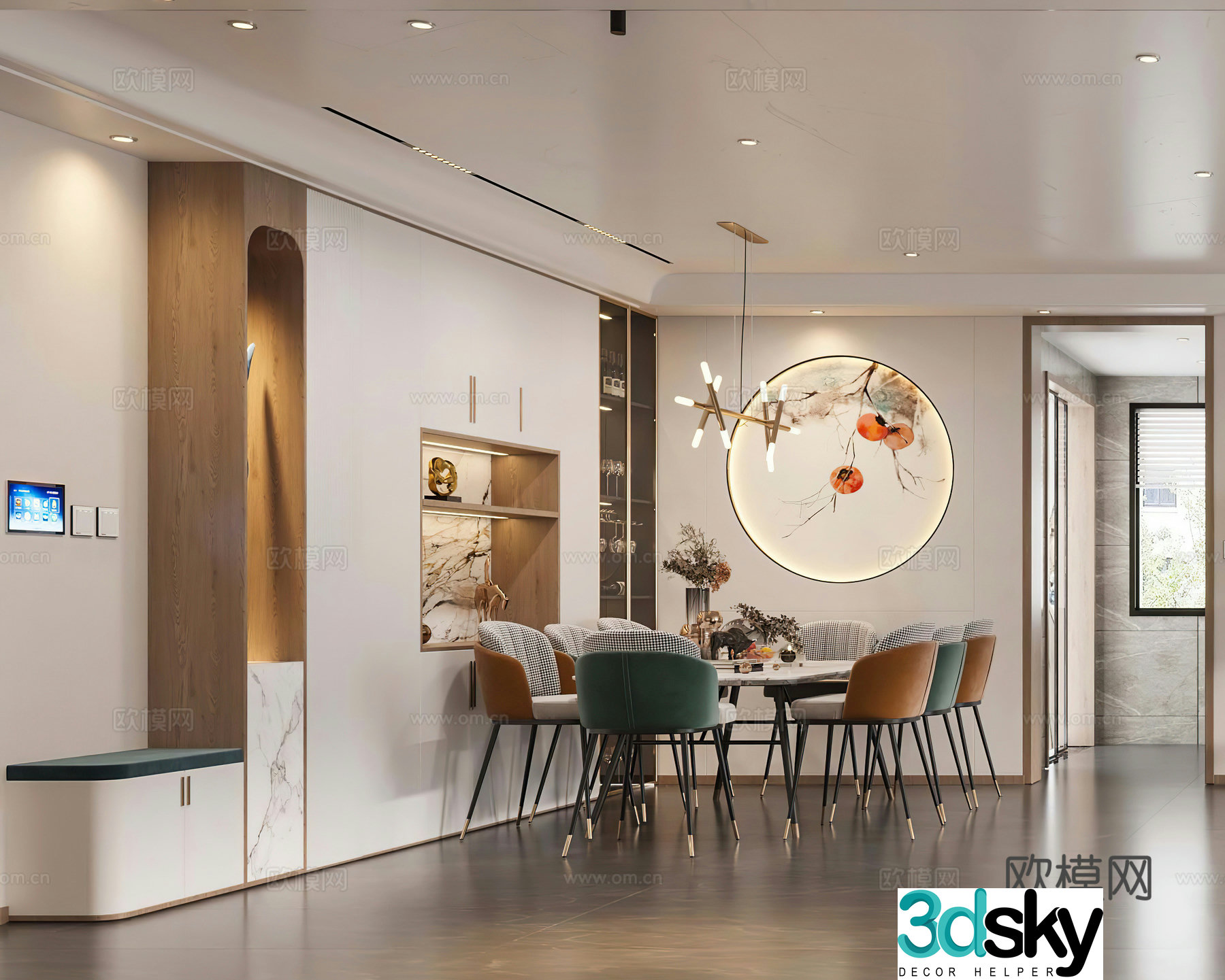 Modern restaurant Light luxury restaurant Dining table Wine cabinet Shoe cabinet New Chinese restaurant Living and restaurant 3D model