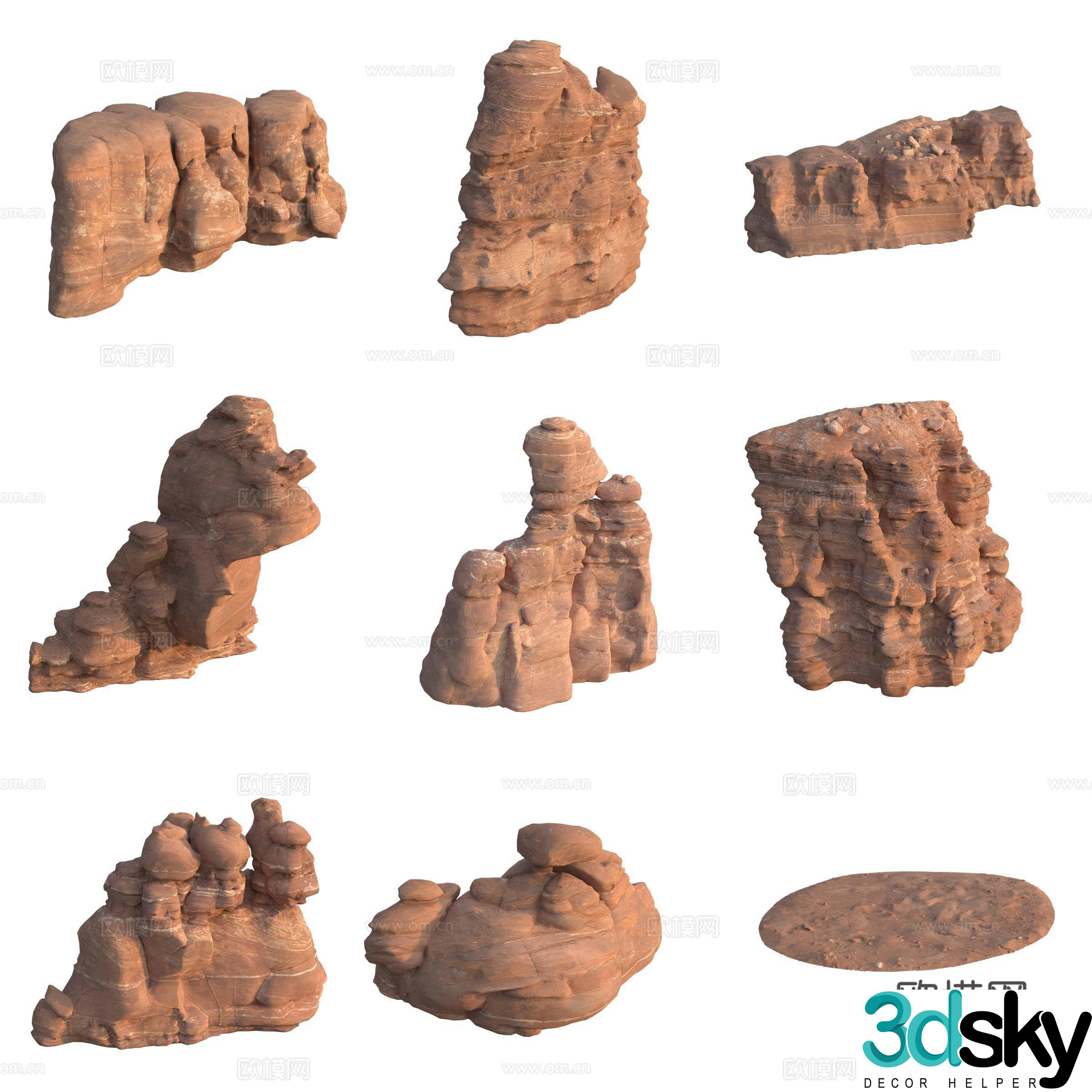 Sandstone large stone stone wall boulder 3D model