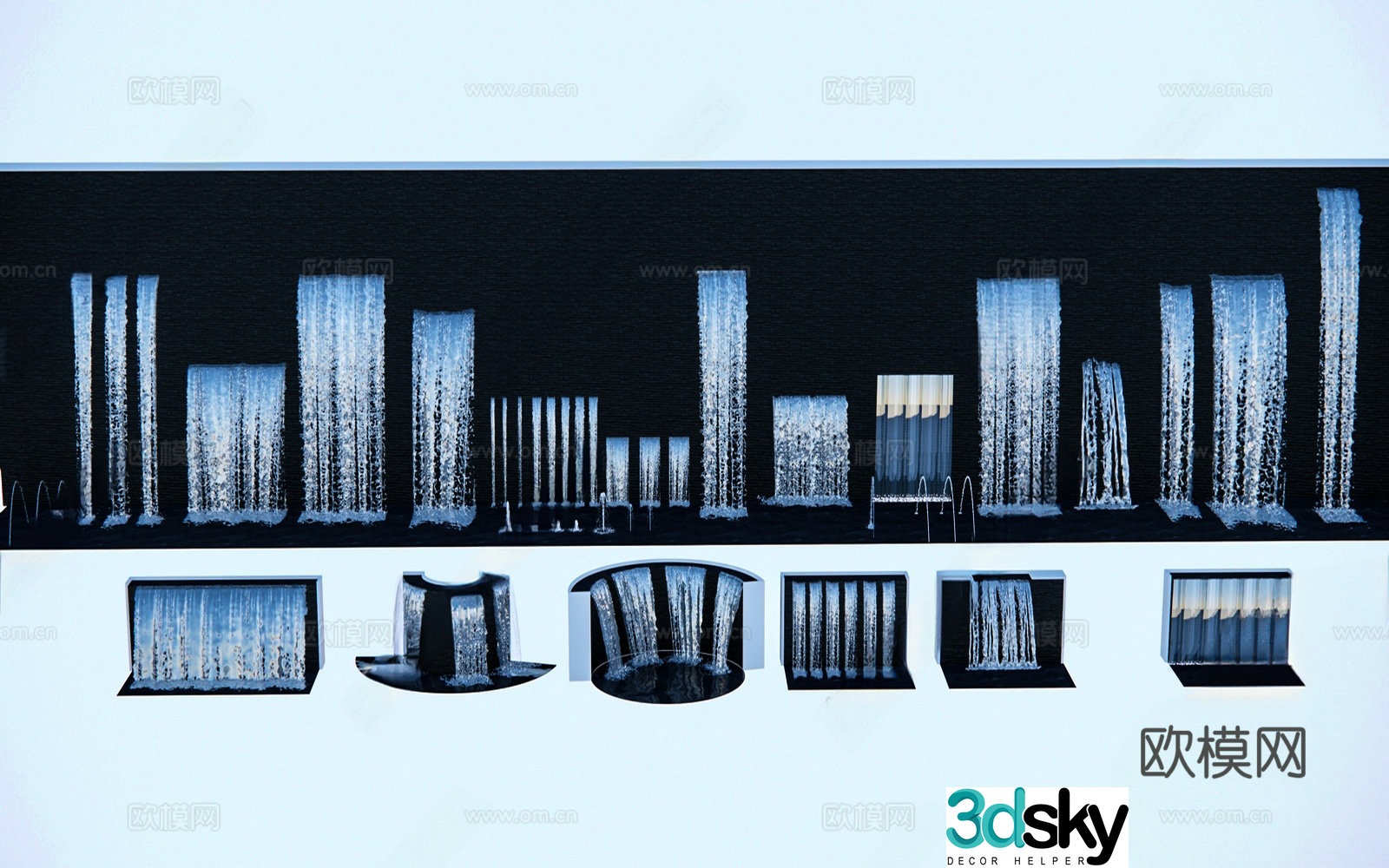 Modern new Chinese waterscape waterfall fountain jumping spring water curtain flowing water 3D model