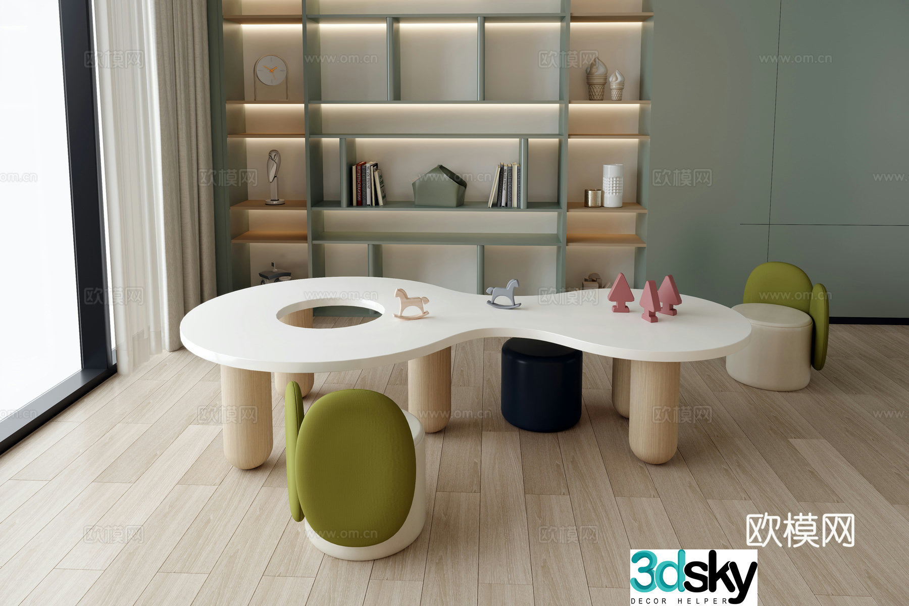 Children’s room entertainment room children’s table and chairs children’s chairs play area activity room cartoon stool 3d model