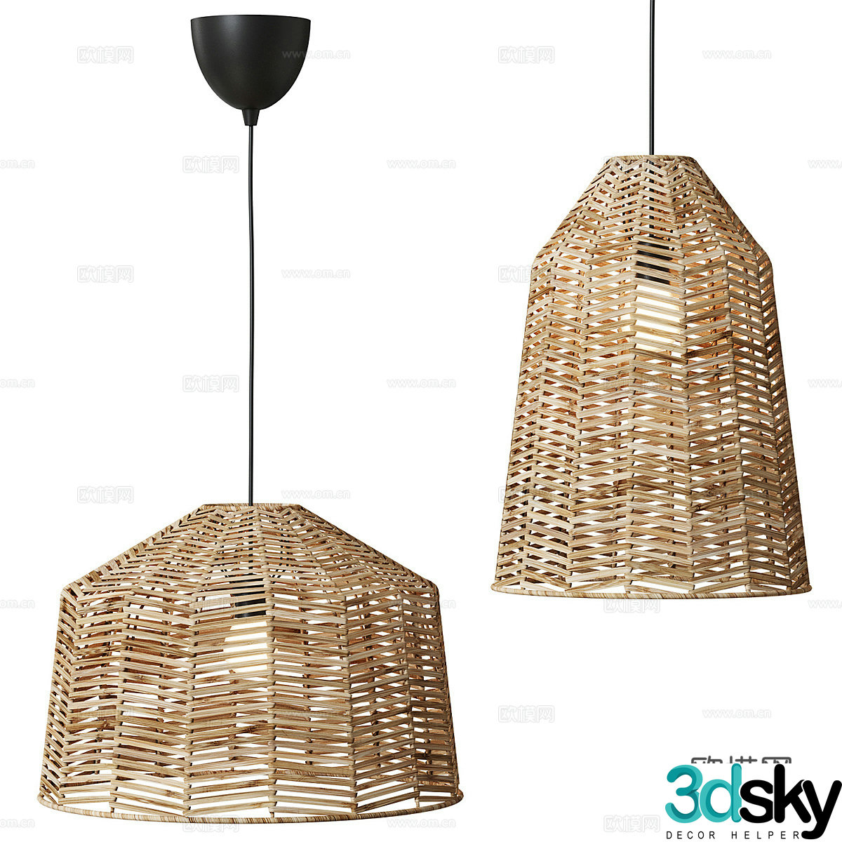 New Chinese style KAPPELAND IKEA rattan chandelier 3D model