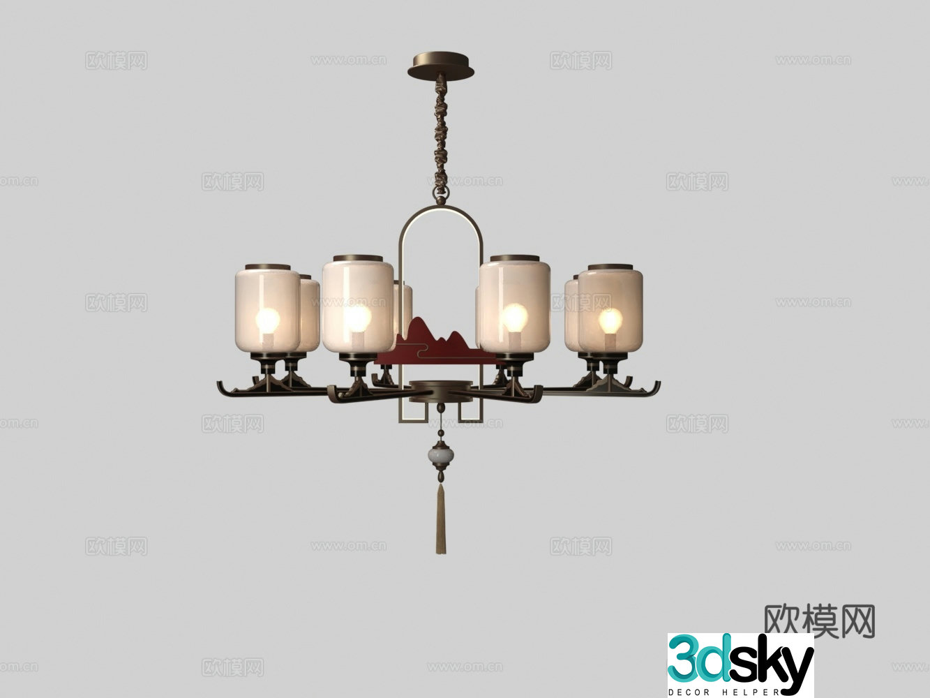 Chinese metal multi-head chandelier 3D model