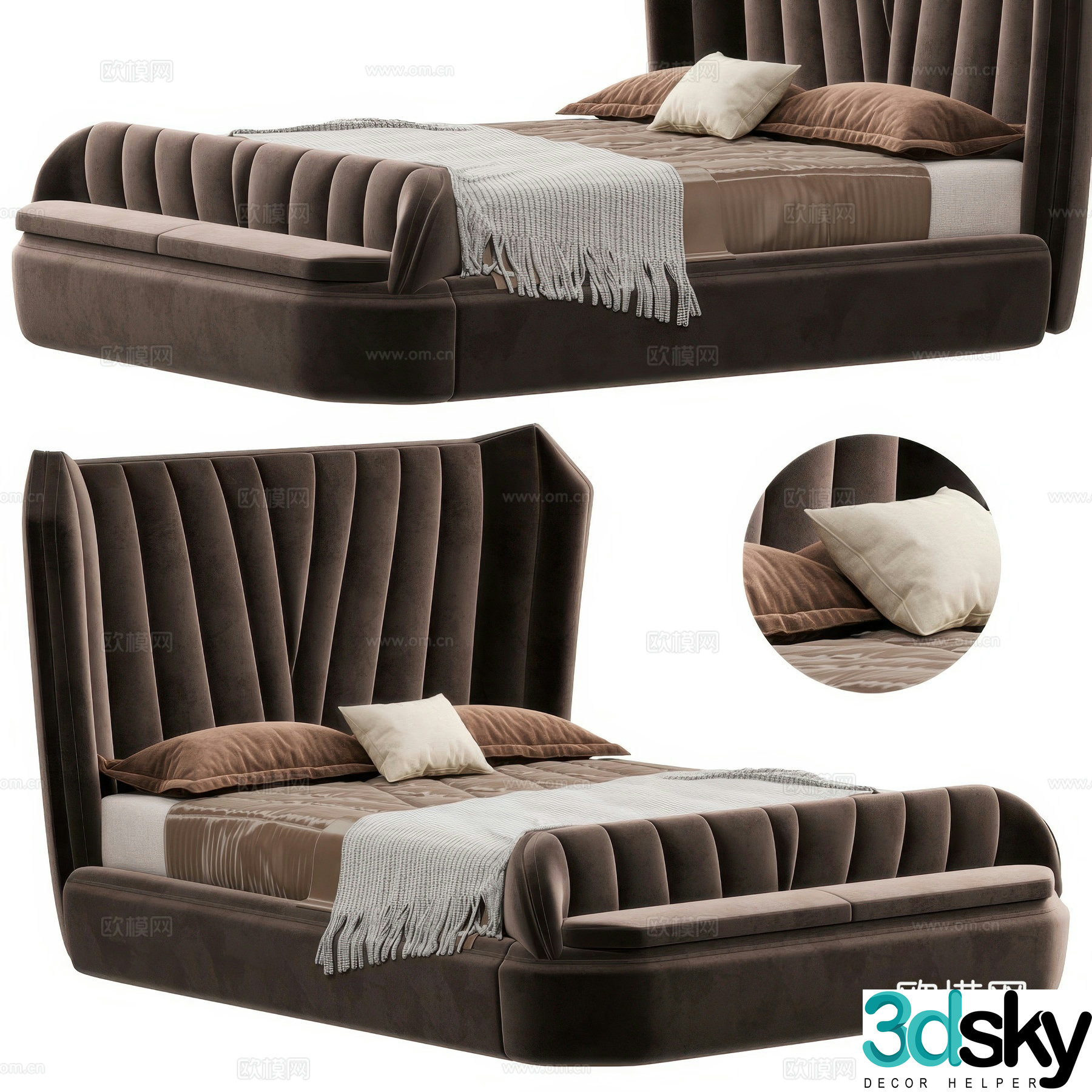 Modern light luxury HEMINGWAY Hemingway fabric double bed 3D model