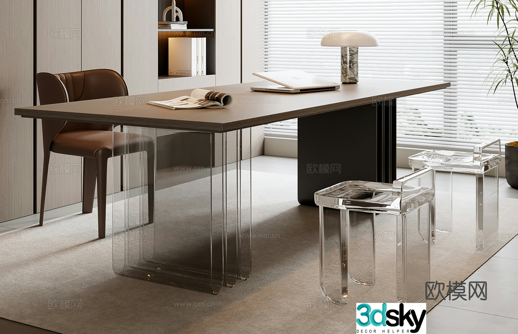 Italian desk and chair combination 3D model
