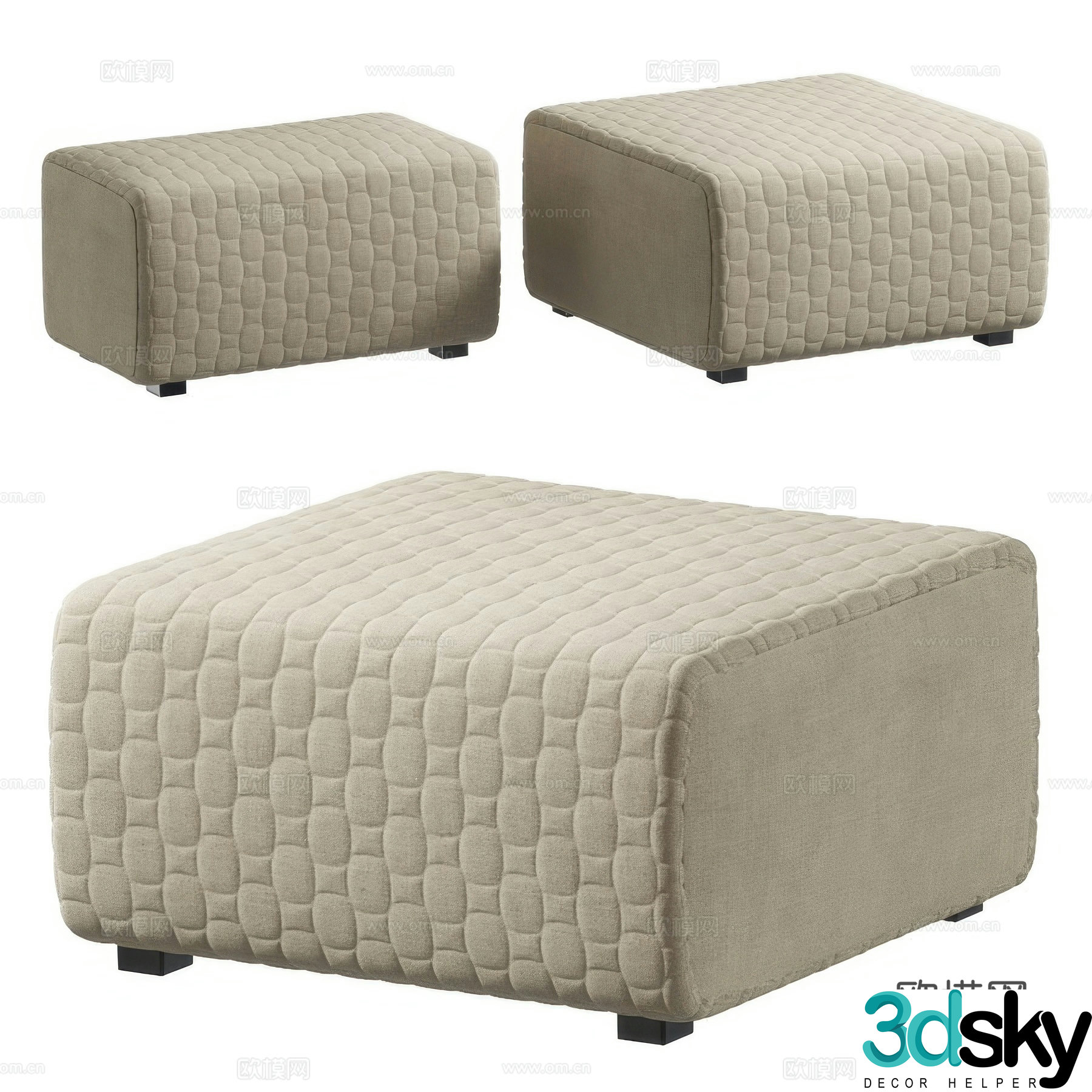 New Chinese Intrecci Fabric Sofa Stool 3D Model