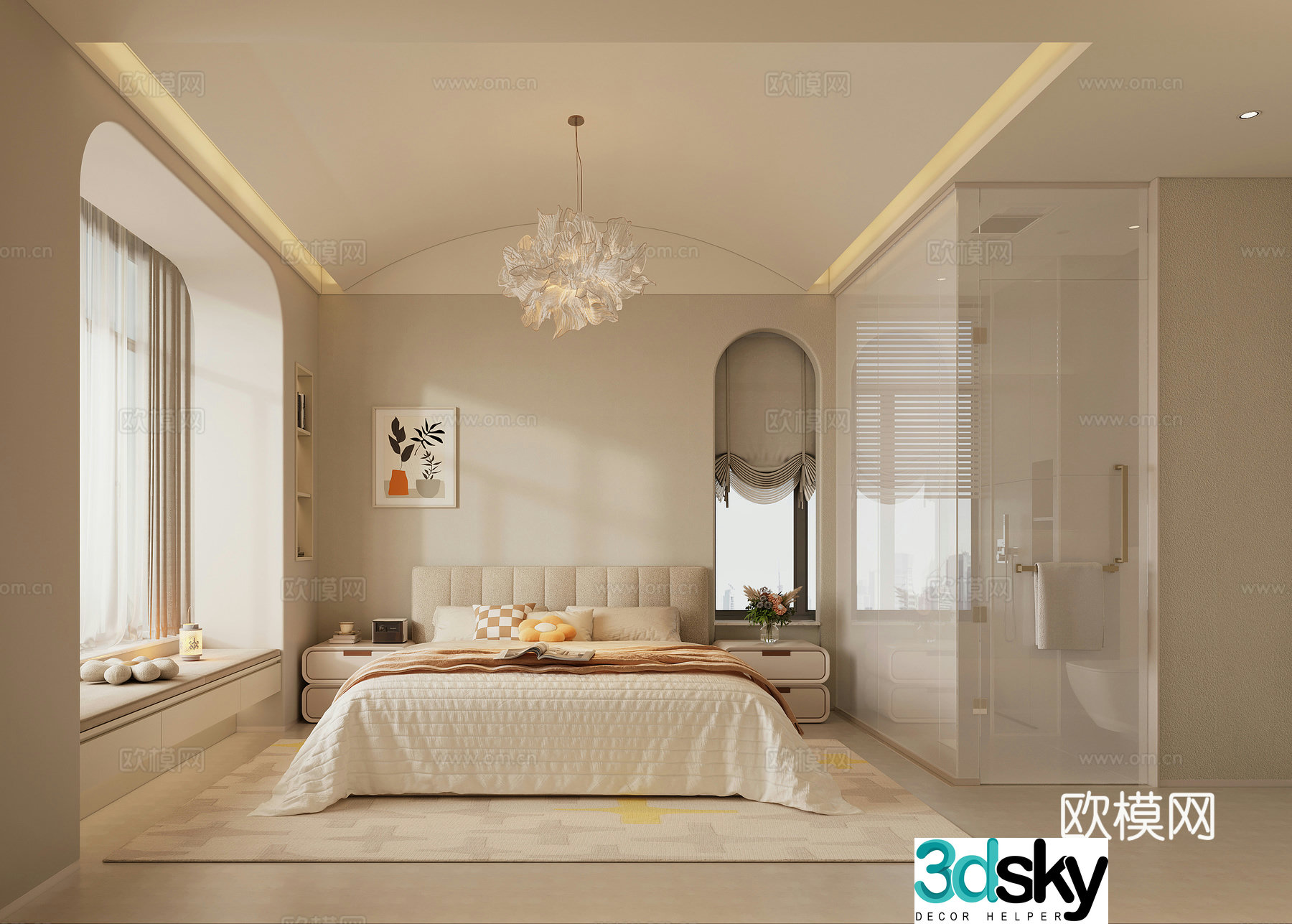 Creamy Bedroom Cloakroom 3d Model