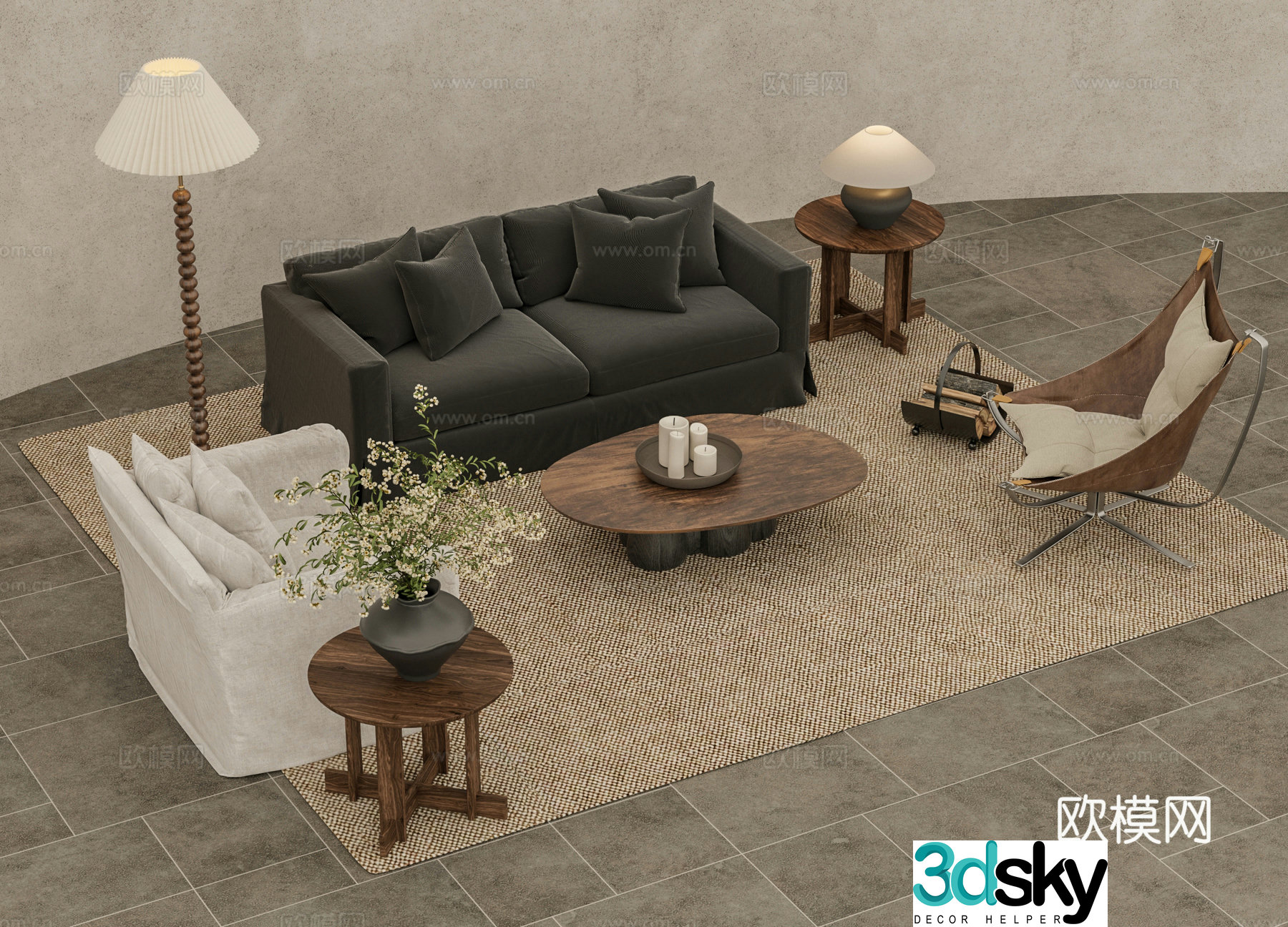 Wasabi Middle Style Sofa Coffee Table Single Chair Combination 3D Model
