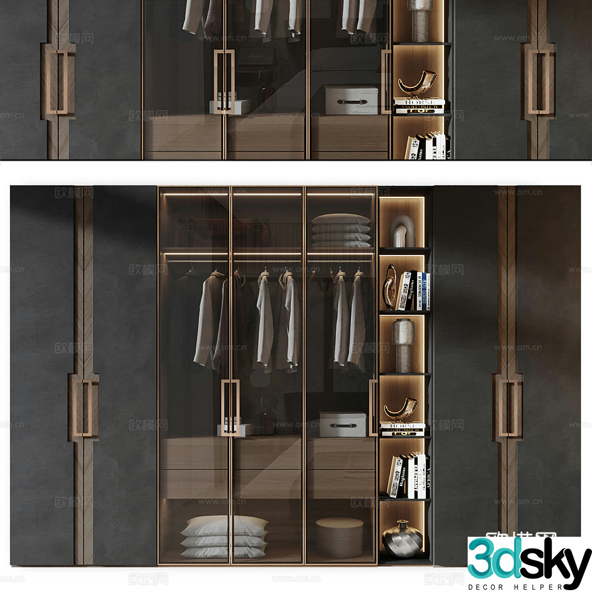 New Chinese style light luxury wardrobe 3D model