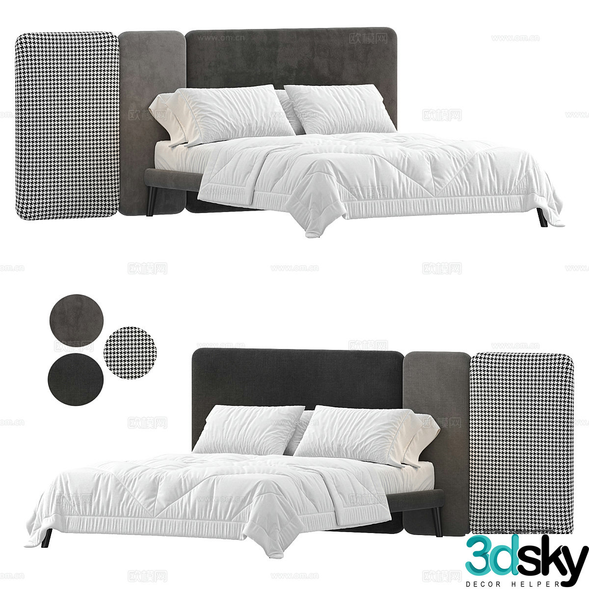 Fabric double bed bedding backrest bed Bed and B&B double bed Hotel double bed Pillow 3D model