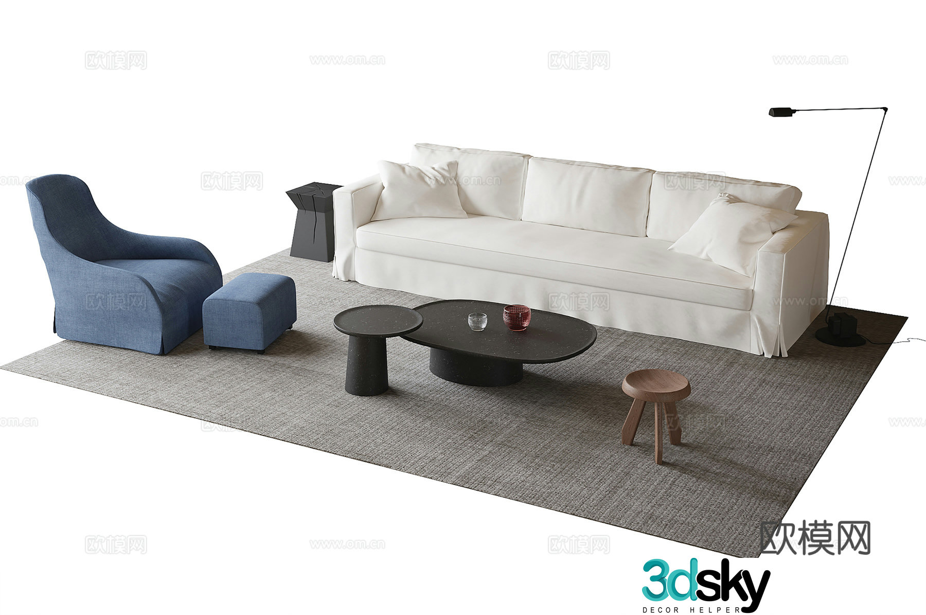 Modern sofa coffee table combination 3D model
