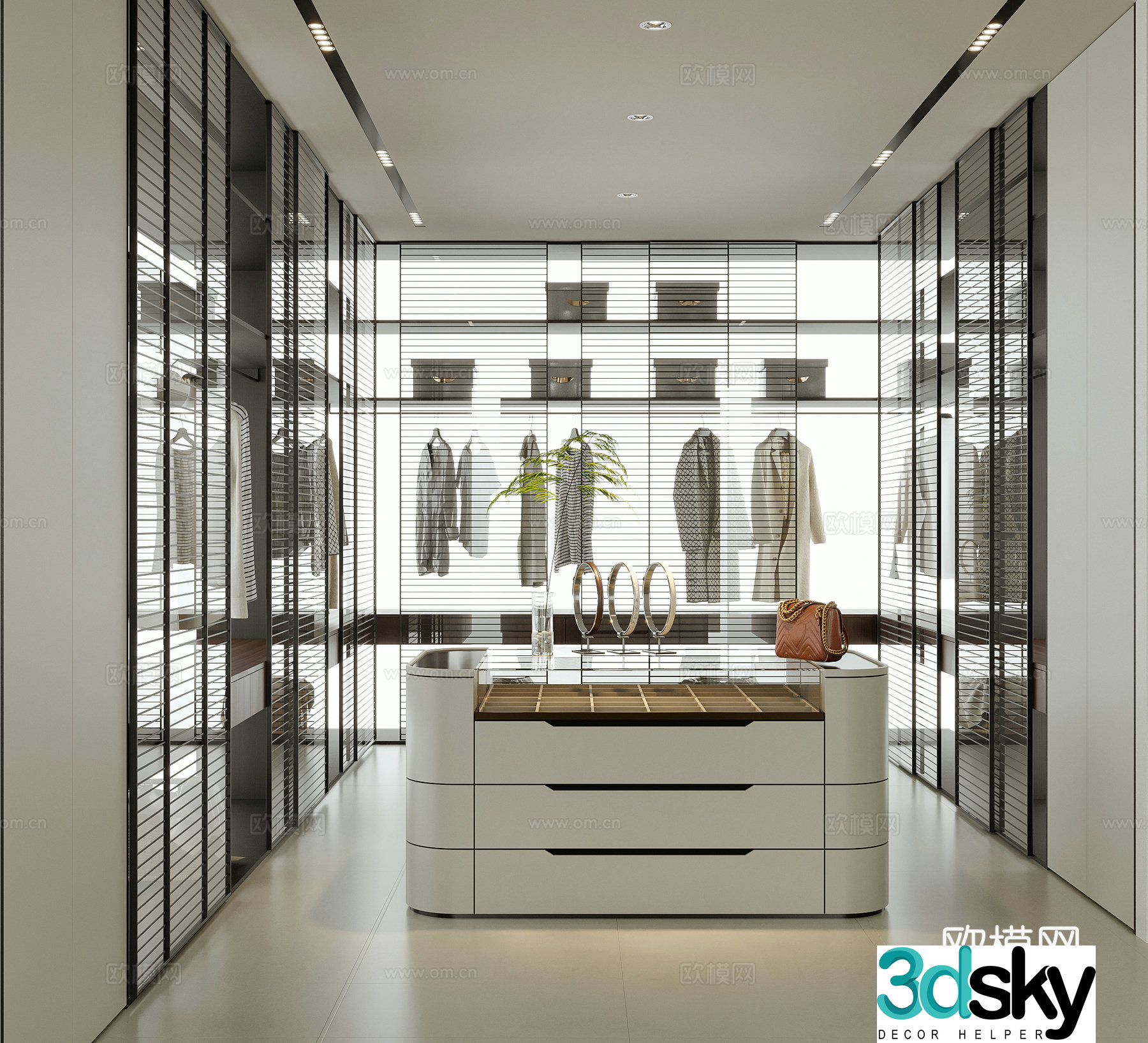 Modern island cloakroom wardrobe 3d model