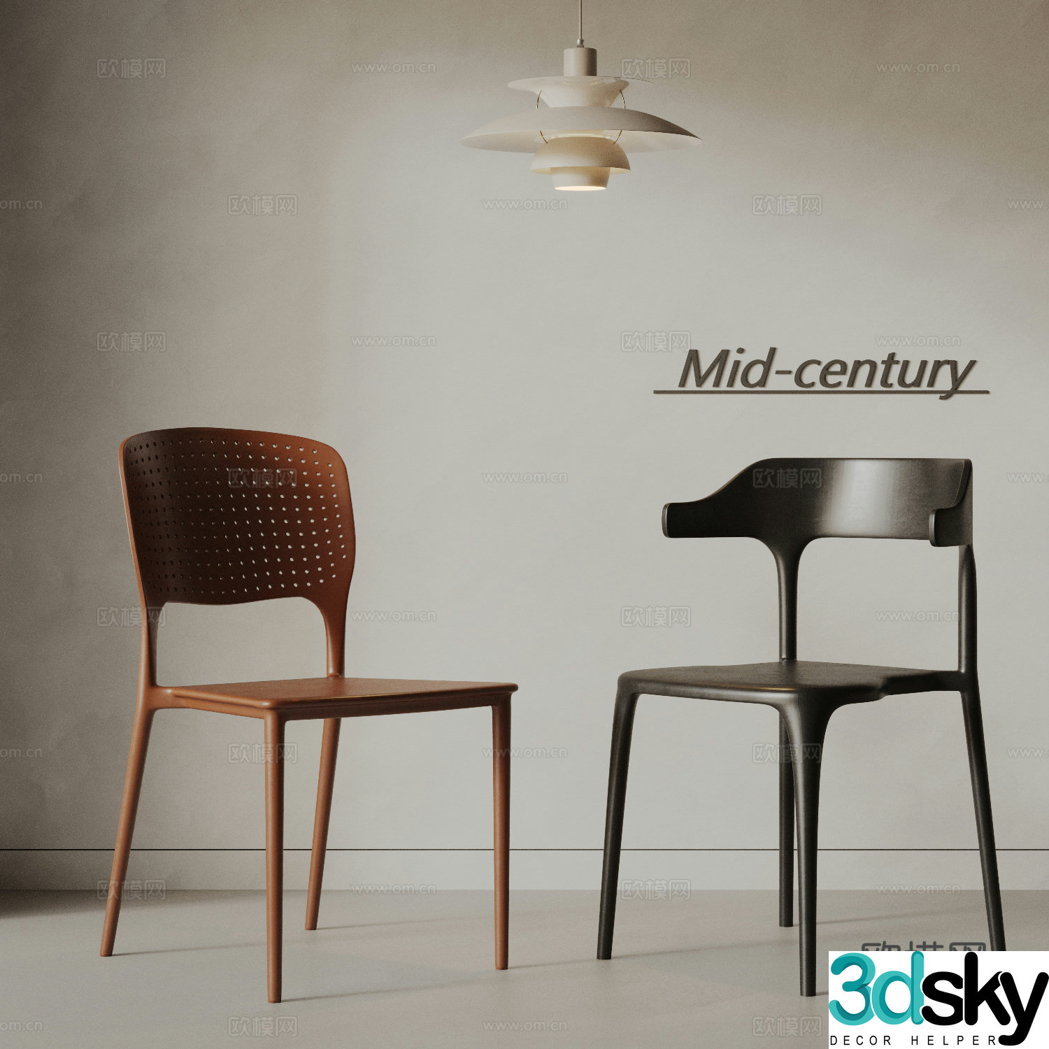 Medium style plastic single chair combination 3D model