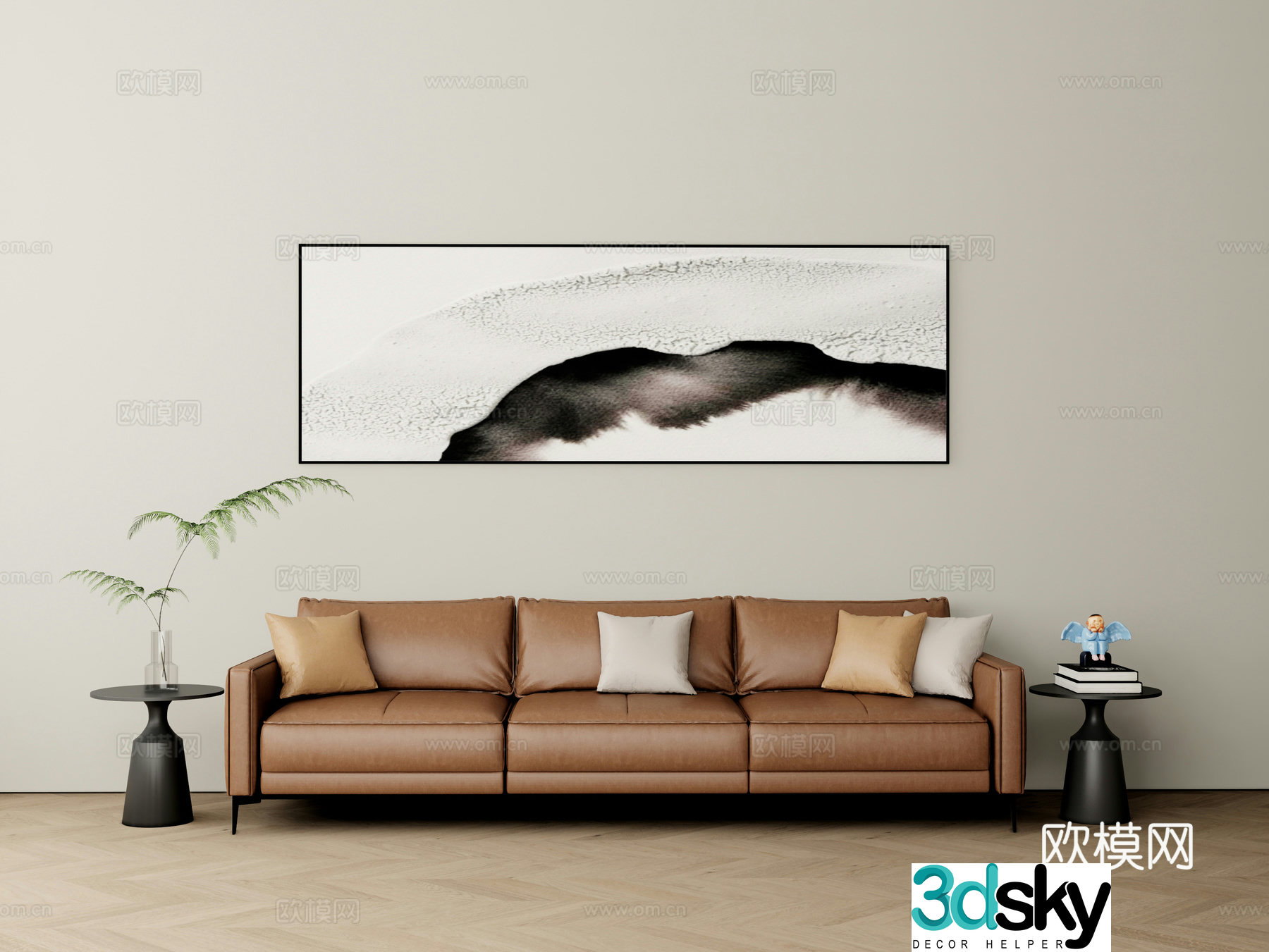 Modern three-person sofa leather sofa 3d model