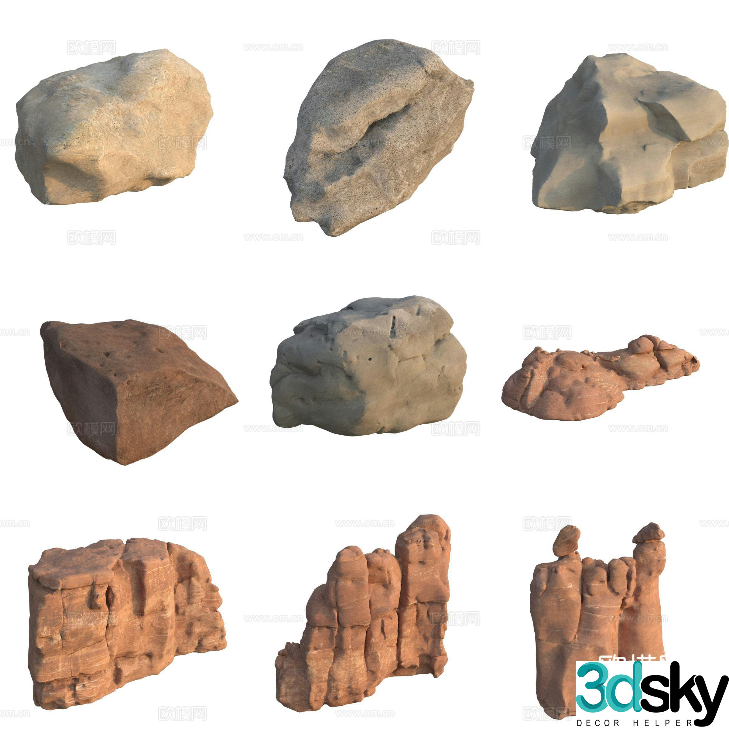 Sandstone large stone stone wall boulder 3D model