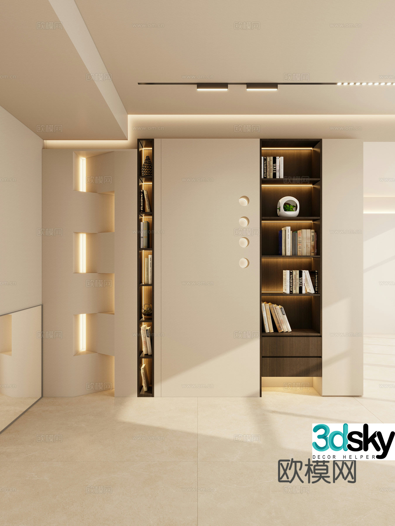 Minimalist Cream Style Geometric Modeling Suspended Top Bookcase Entrance Entrance Entrance 3D Model