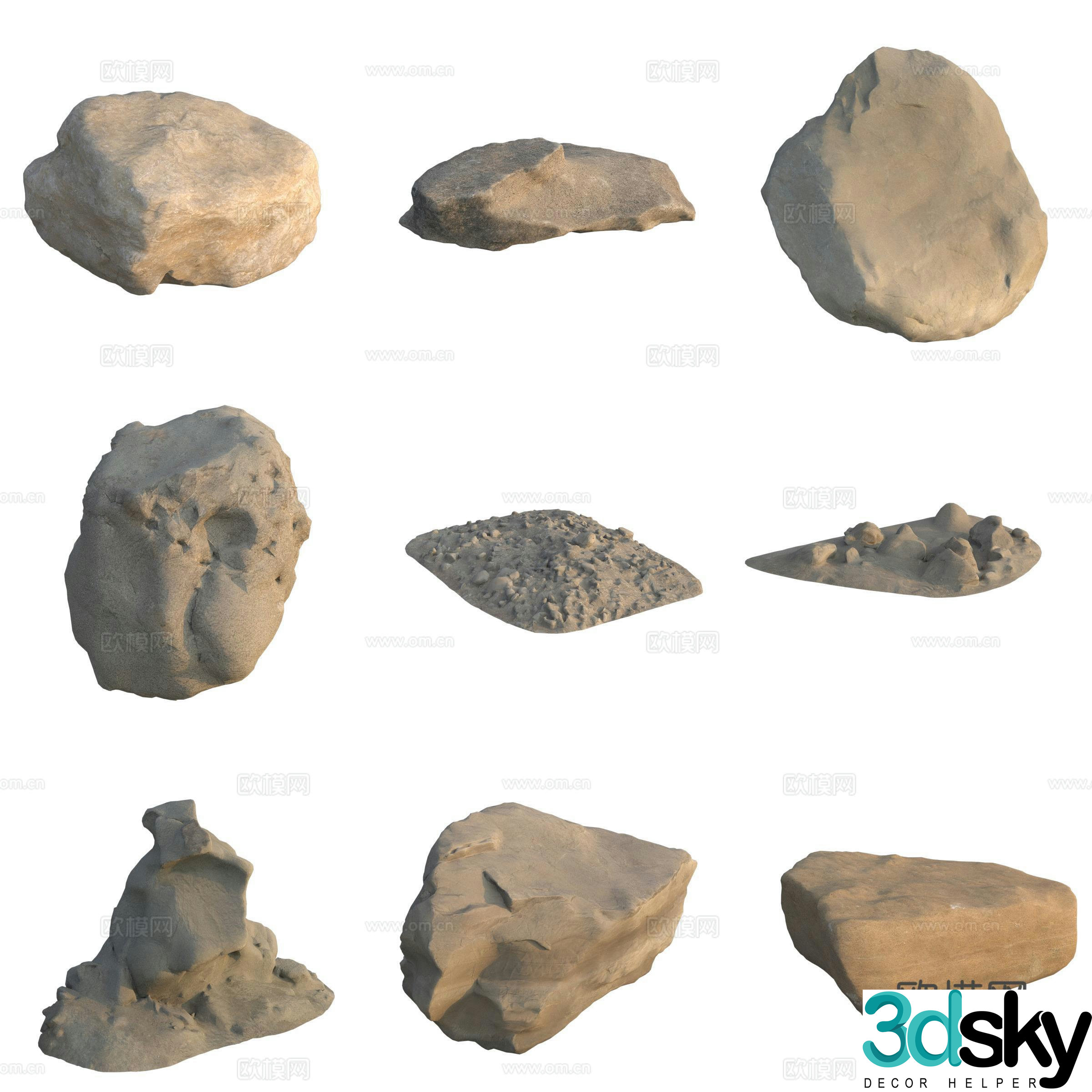 Sandstone large stone stone pile 3d model