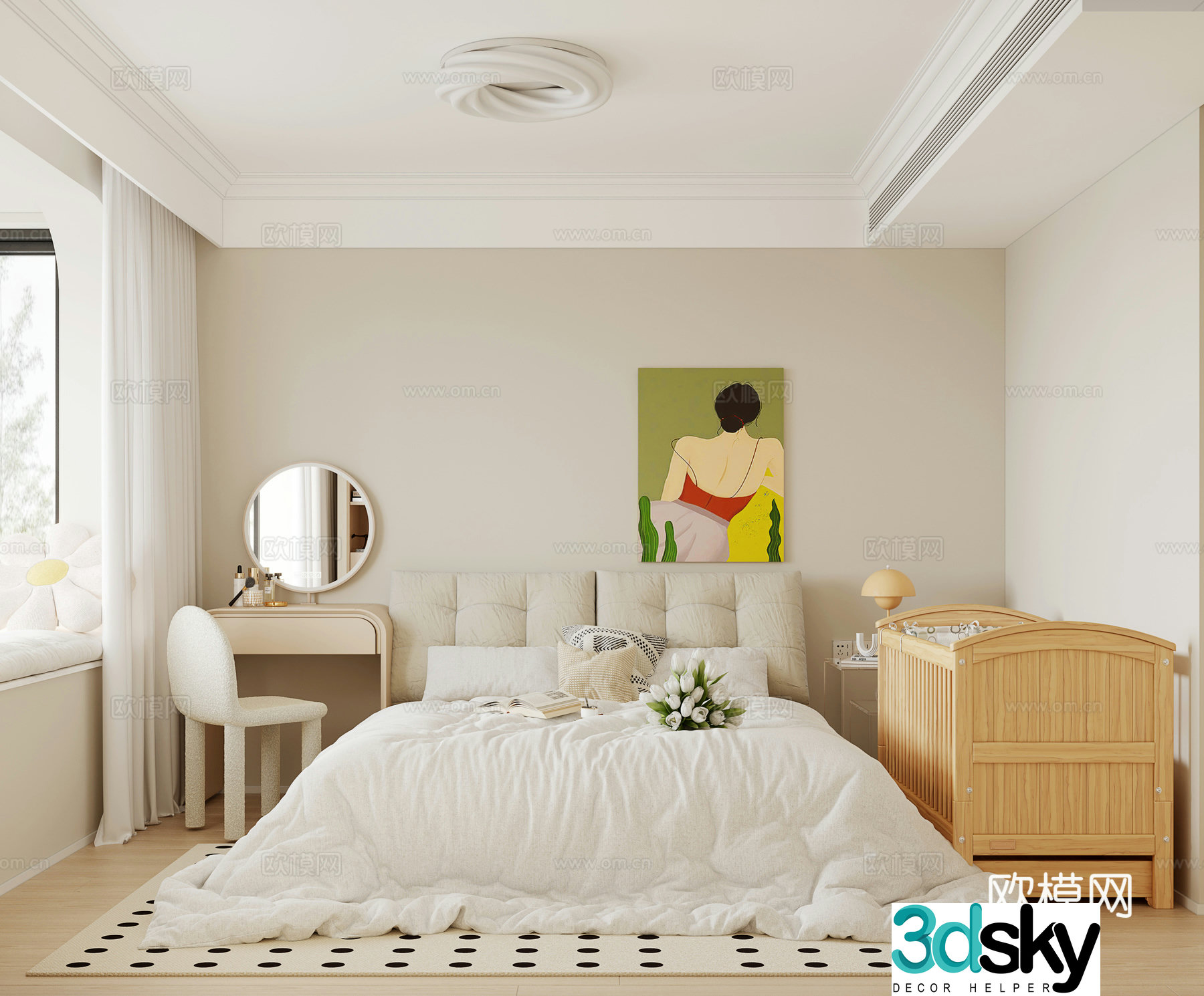 Modern Cream Bedroom 3d Model